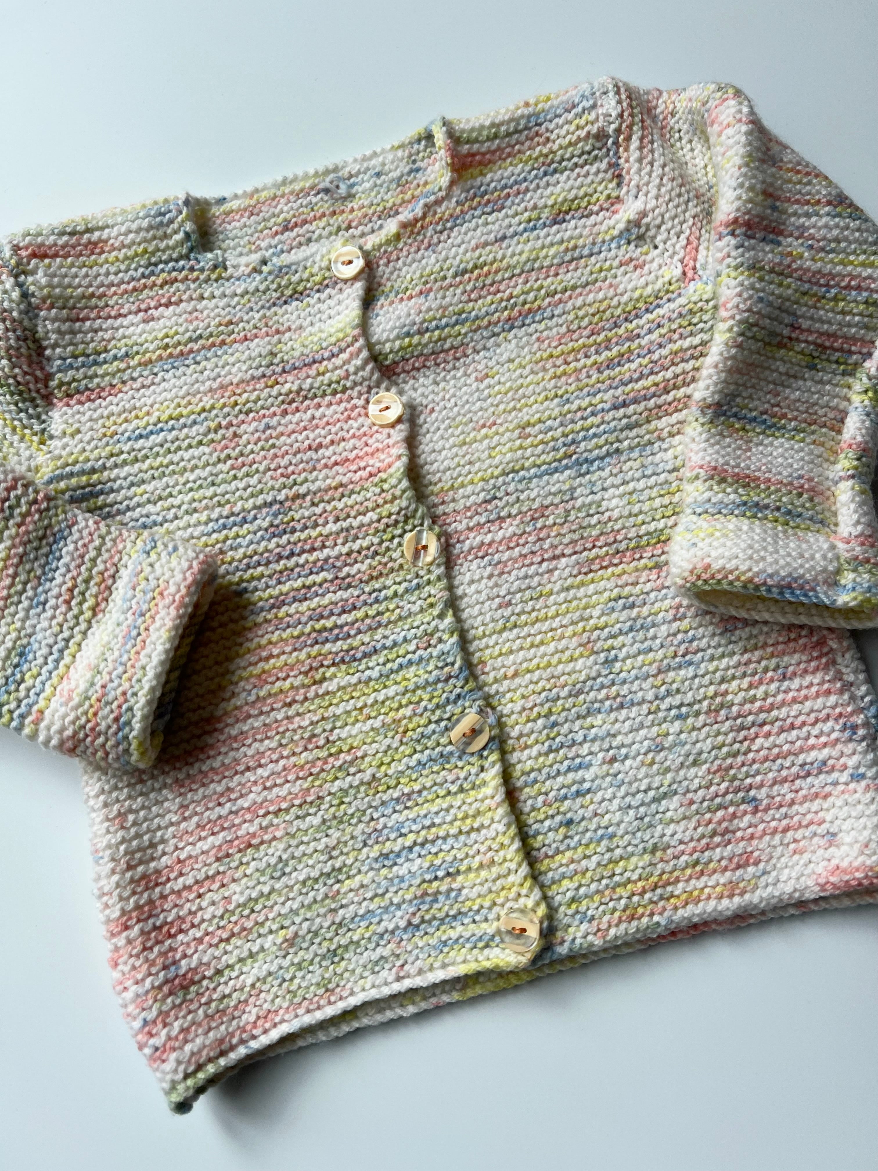 Hand-Knitted Pastel Rainbow & White Cardigan 3-4 Years