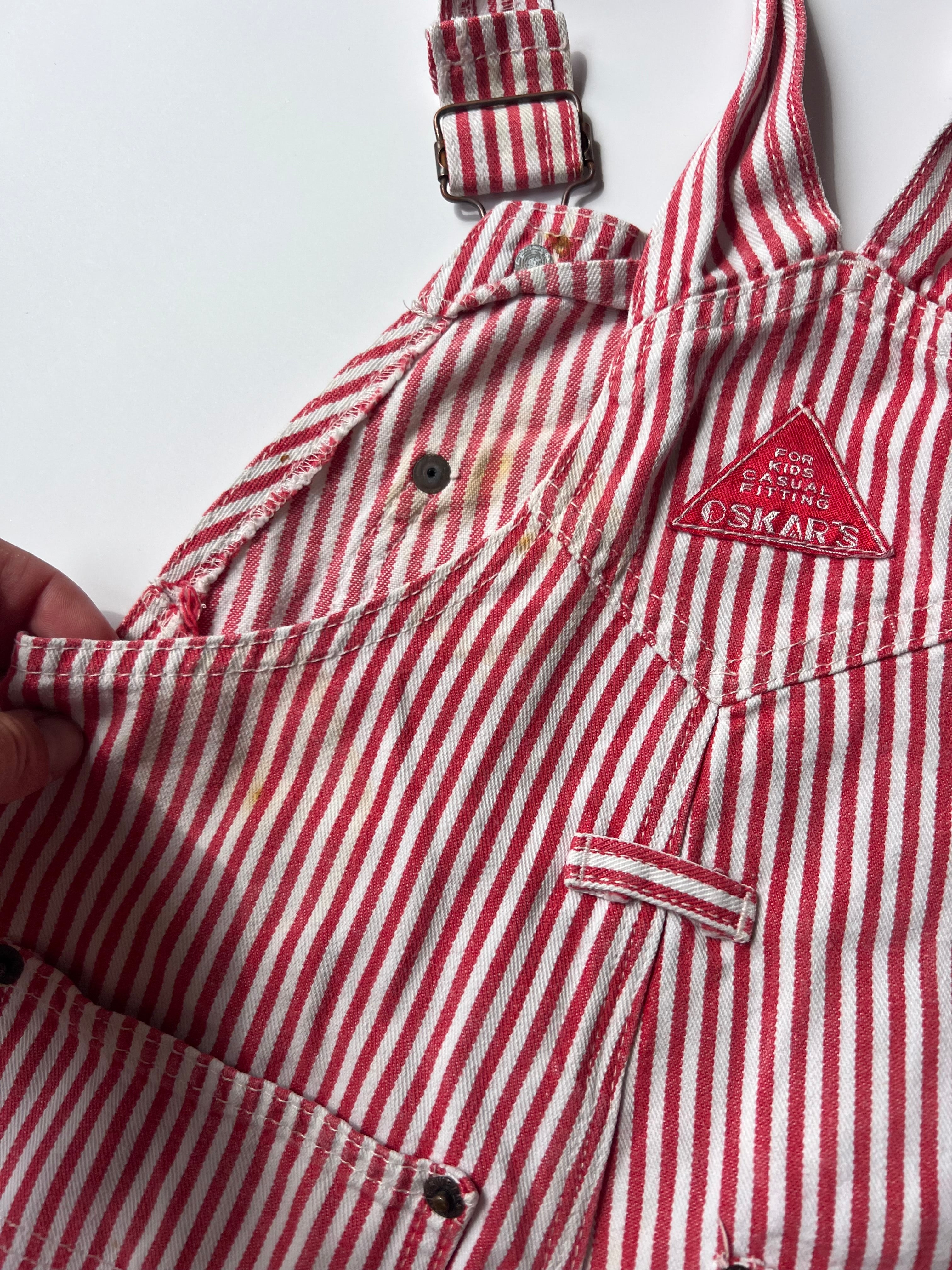 Vintage Red & White Striped Oscar’s Dungaree Shorts 4-6 years