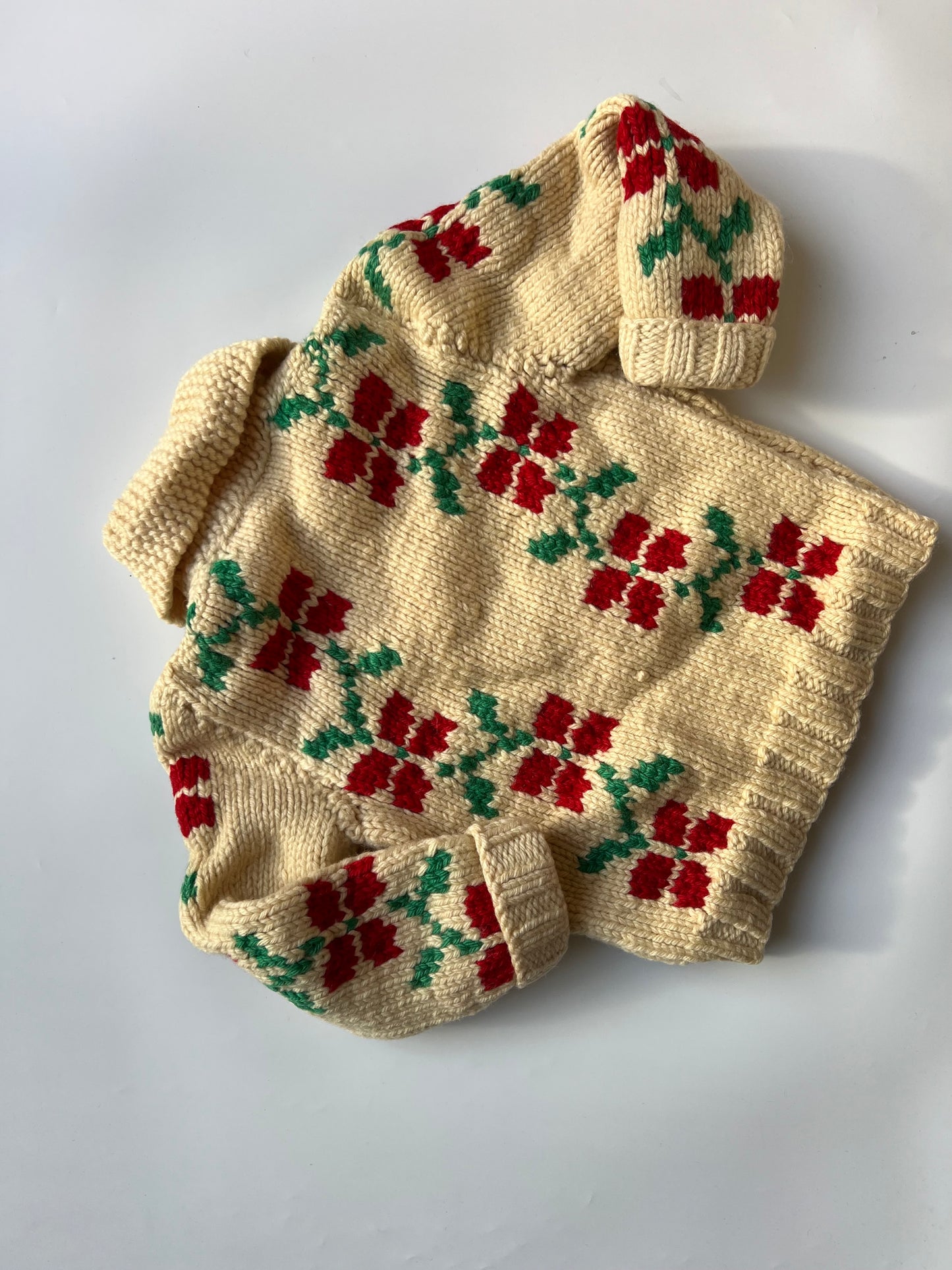 Vintage Rare Kanata 50s Cowichan Floral Merino Wool Cardigan 3-4 Years