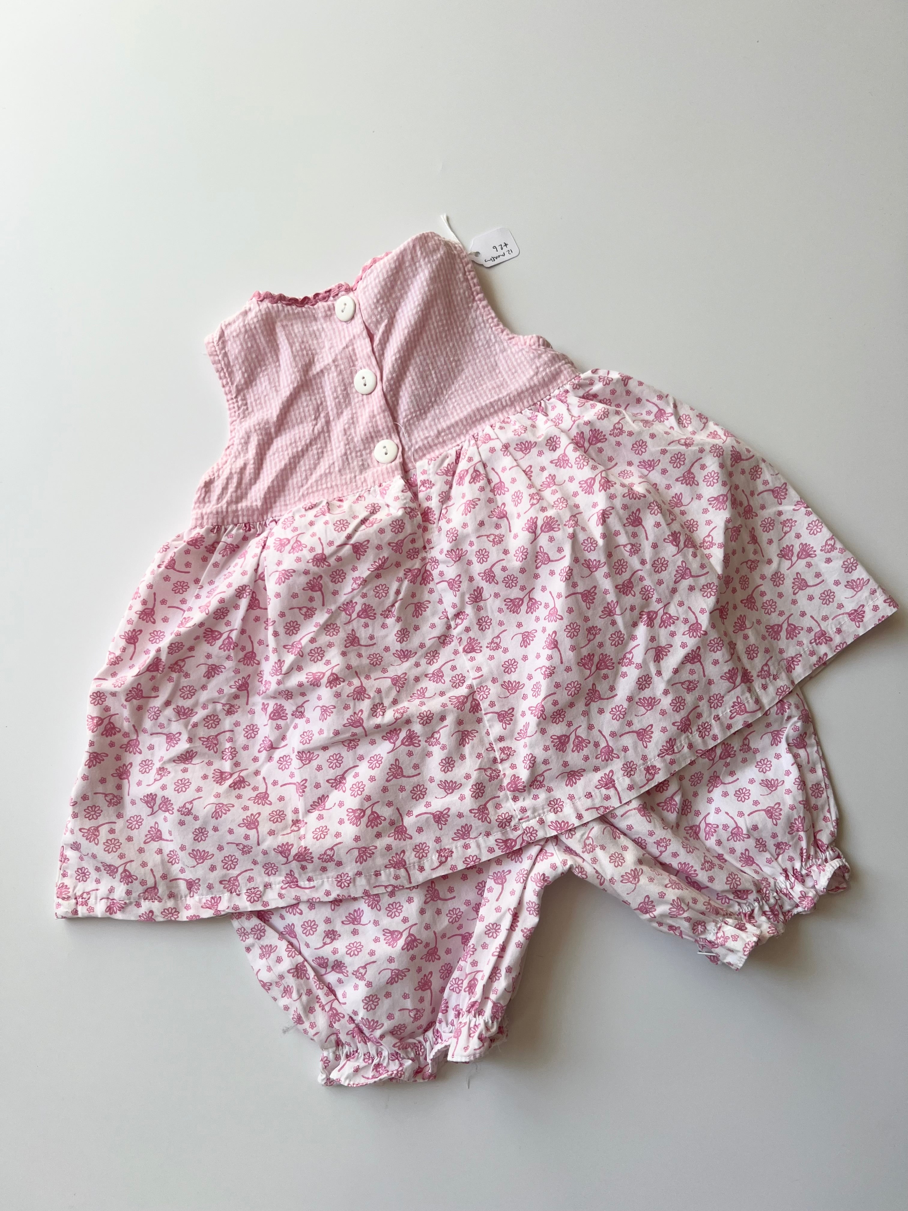 Vintage Pink Gingham and Floral Romper 12 Months