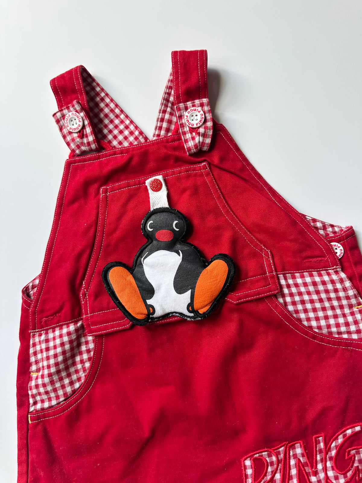 Pingu Red Denim & Gingham Dress 18-24 Months
