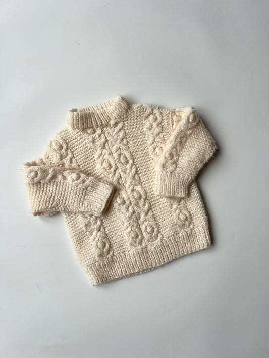 Hand Knitted Cream Aran Style Jumper 1 Year