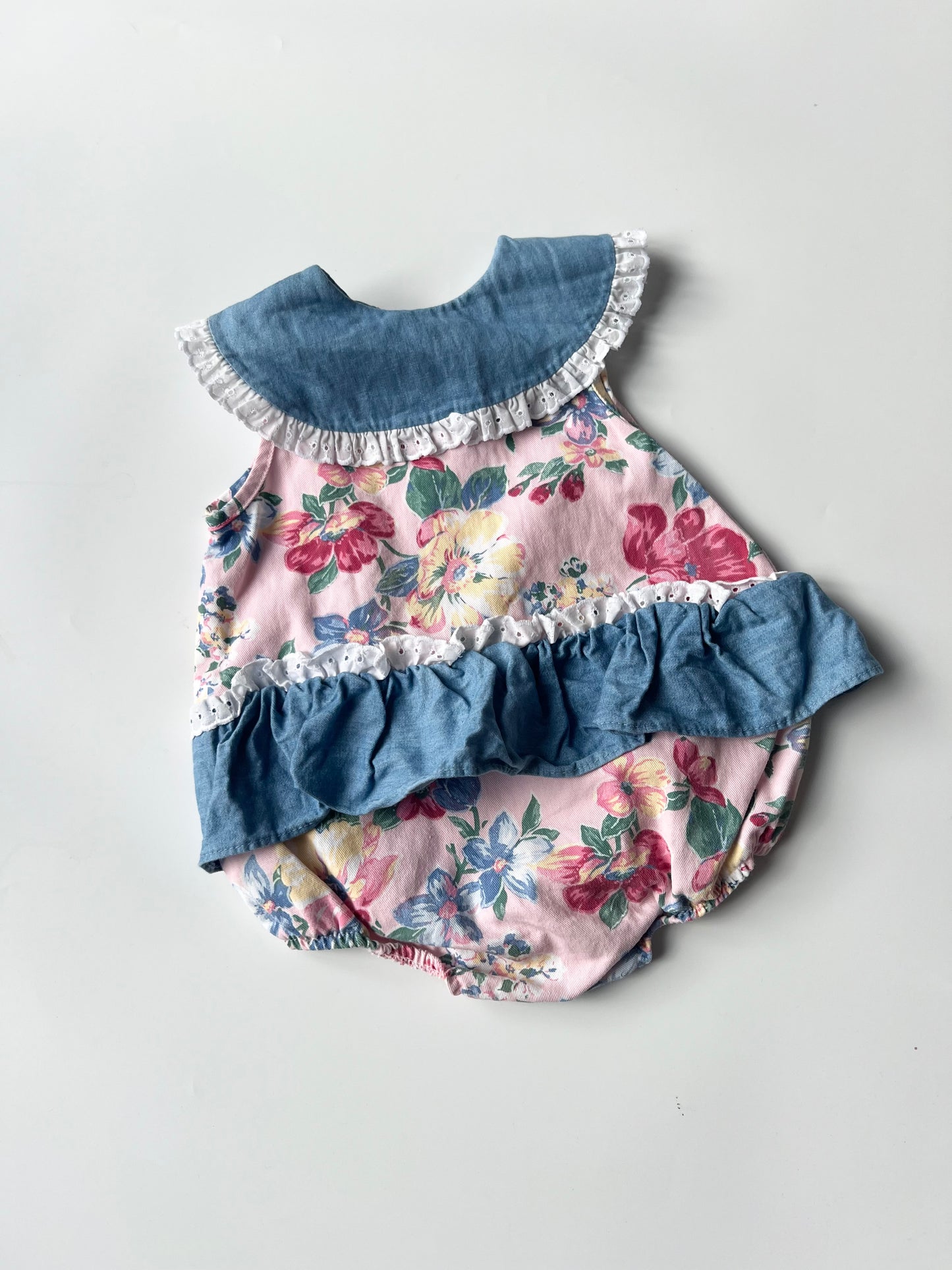 Vintage Floral Romper with Broderie Anglaise Detail 9-12 Months