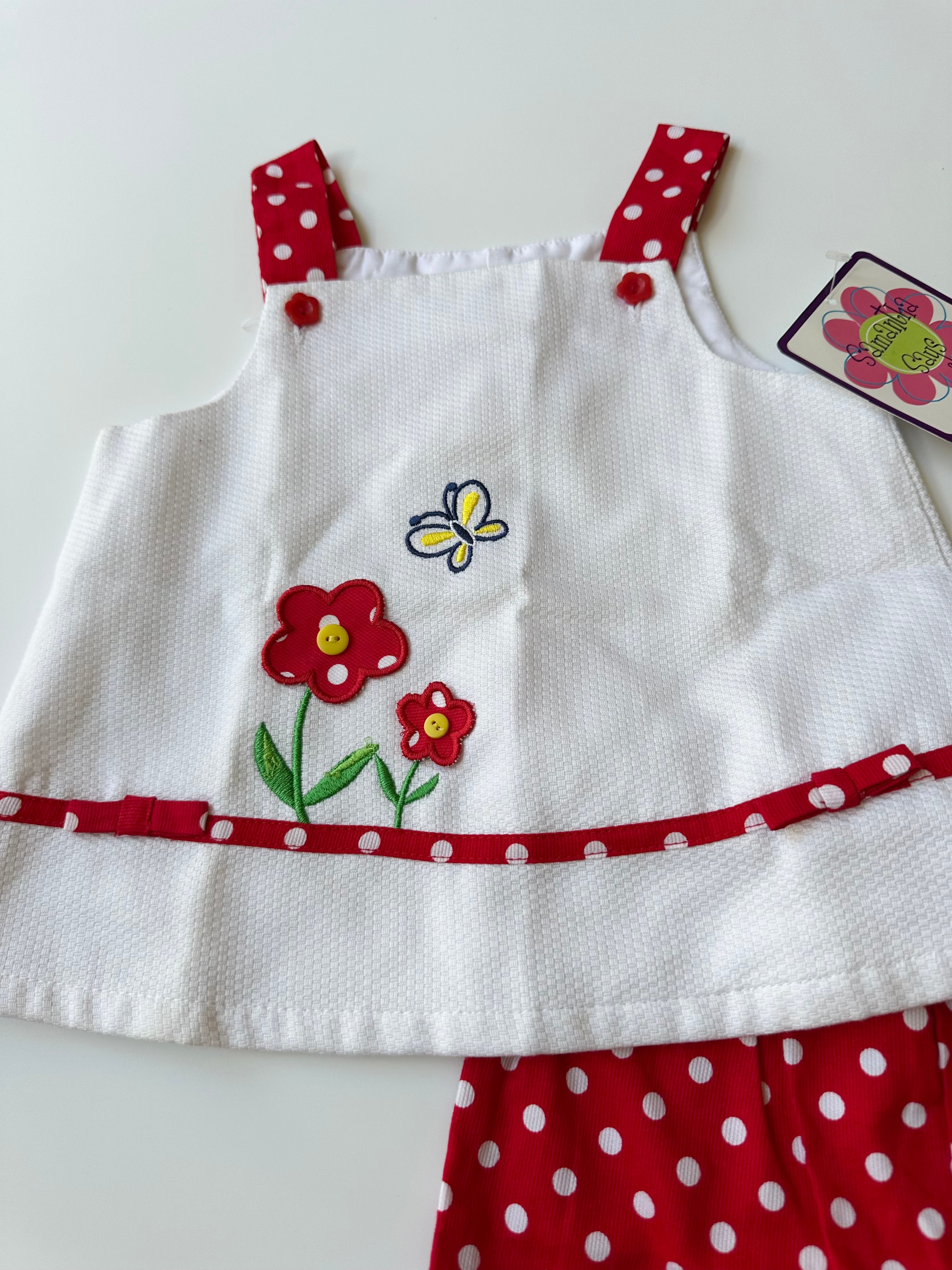 Vintage Kids Red Polka Dot and Flowers Matching Set 3 Years