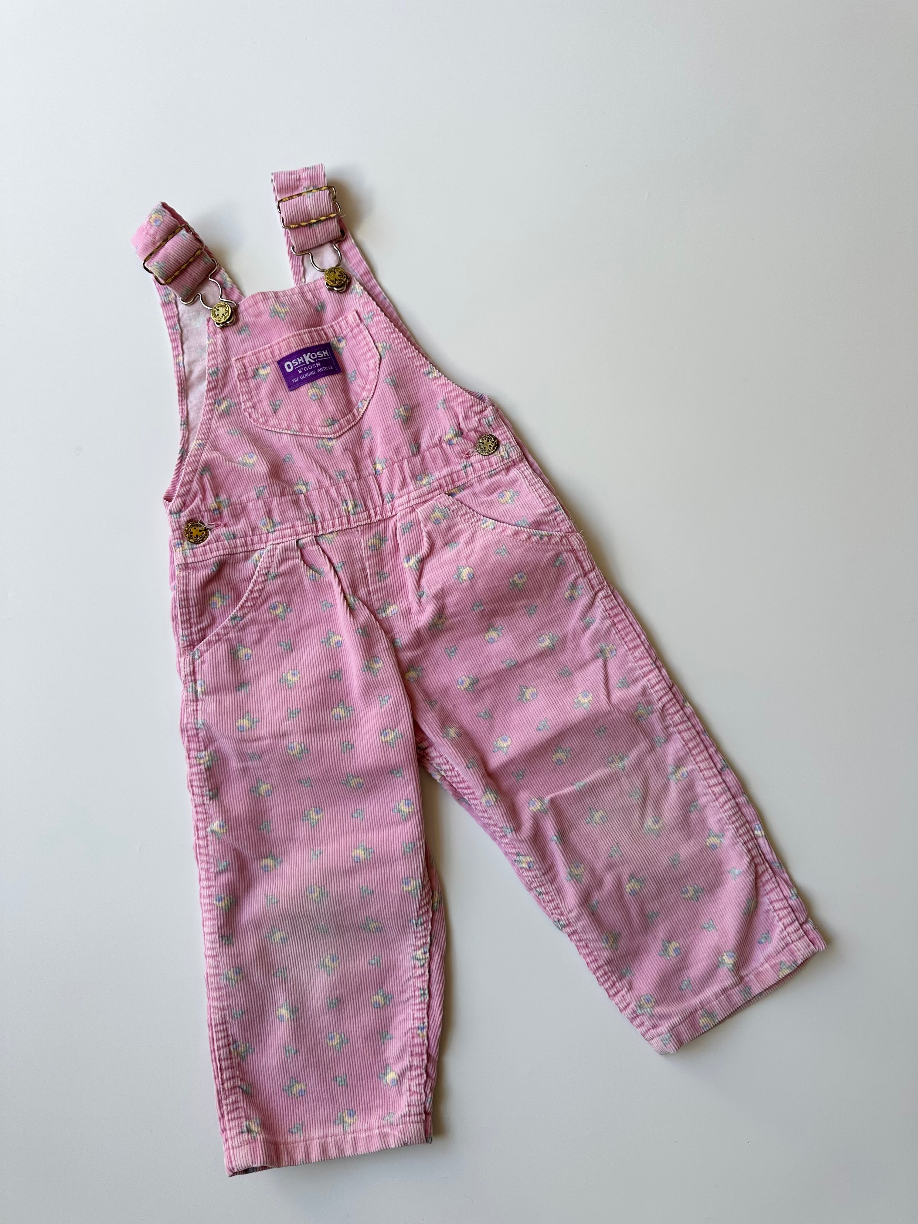 Vintage OshKosh Pink Floral Corduroy Dungarees 6-12 Months
