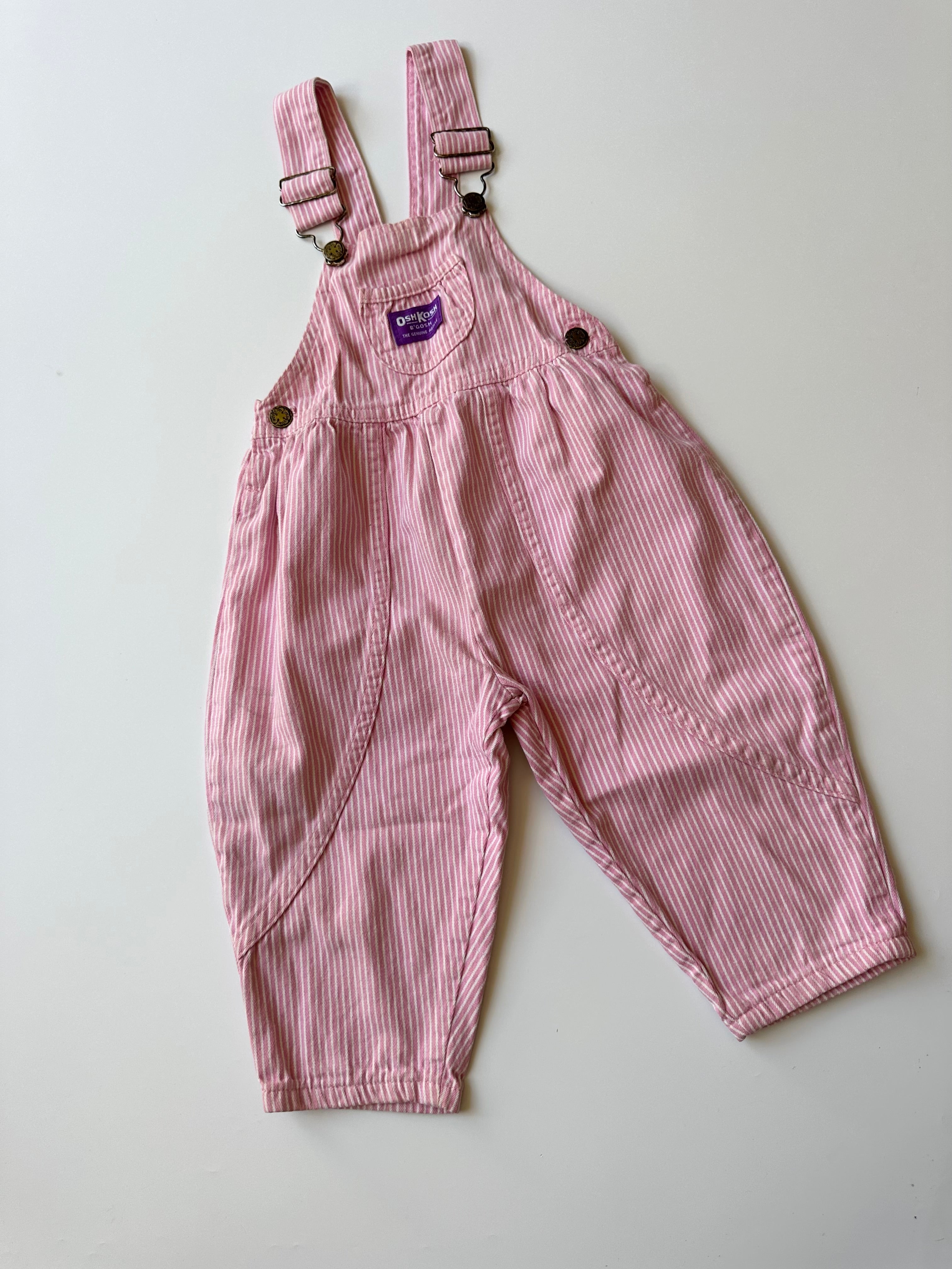Vintage OshKosh Pink Stripe Dungarees w/ Purple Tag 2-3 Years