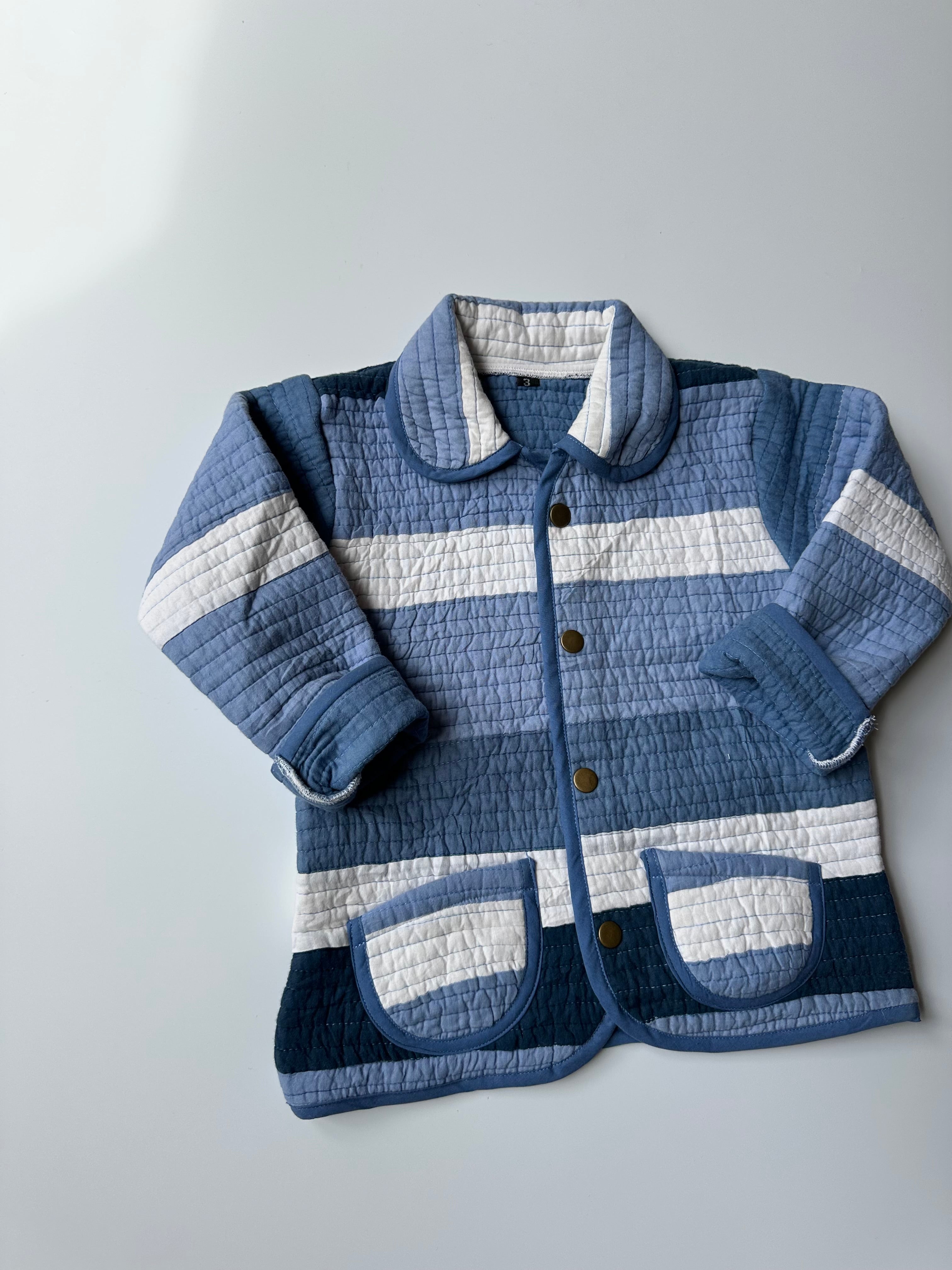 Upcycled Blue & White Quilt Jacket 3-4 Years