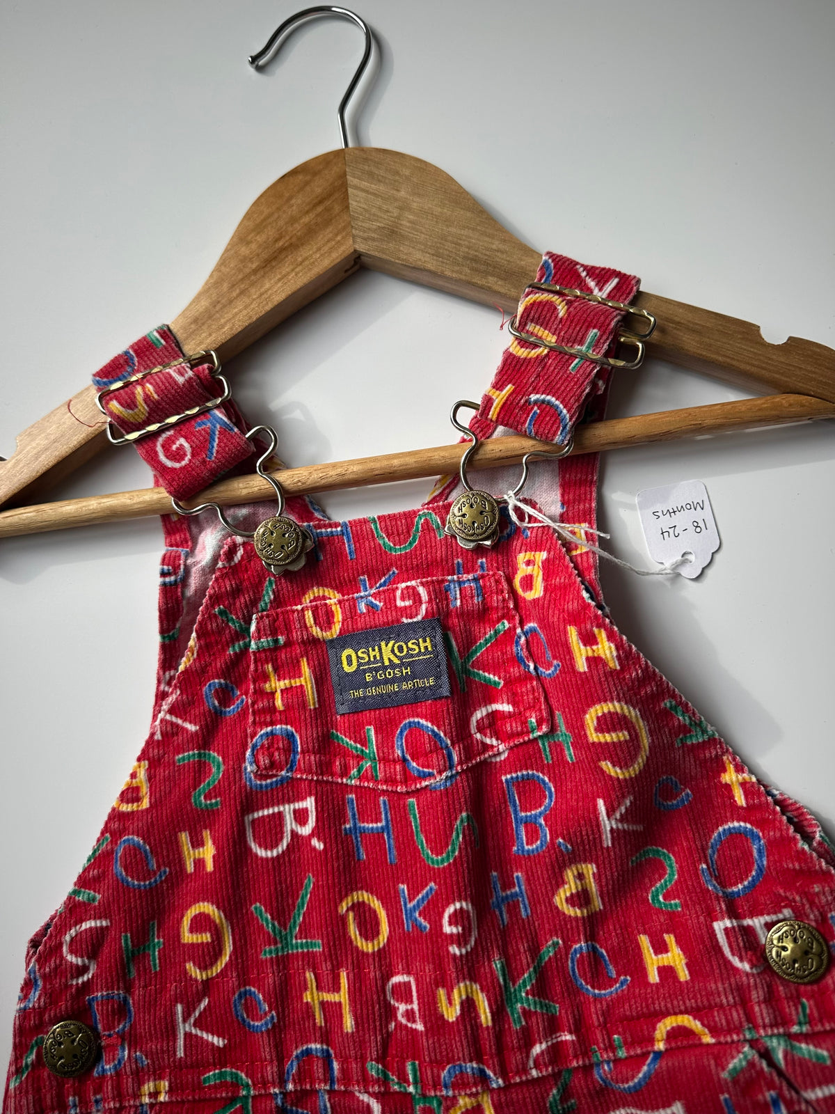Vintage Red Cord OshKosh Alphabet Dungarees 18-24 Months