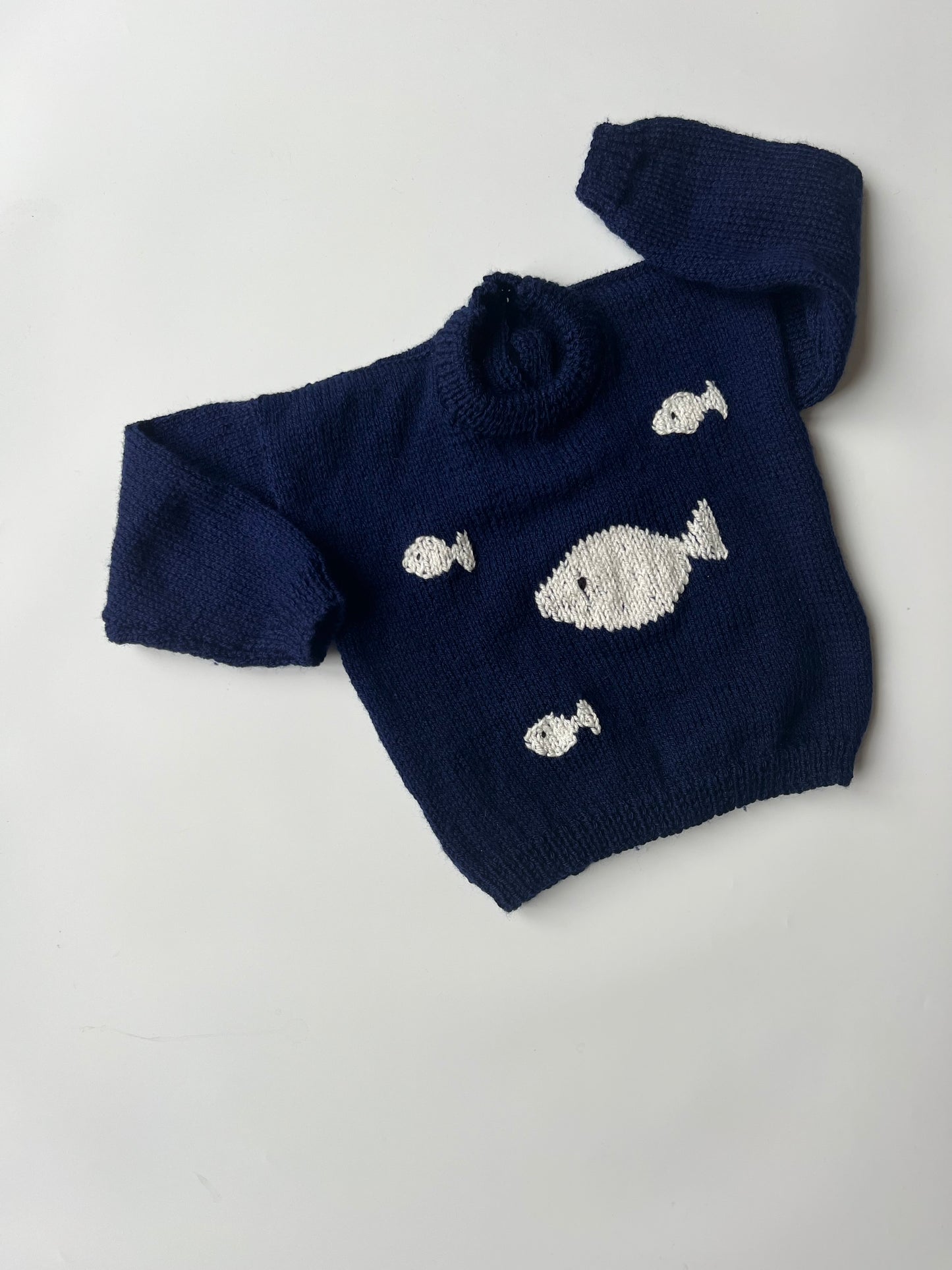Hand Knitted Fish Jumper Navy 1-2 years