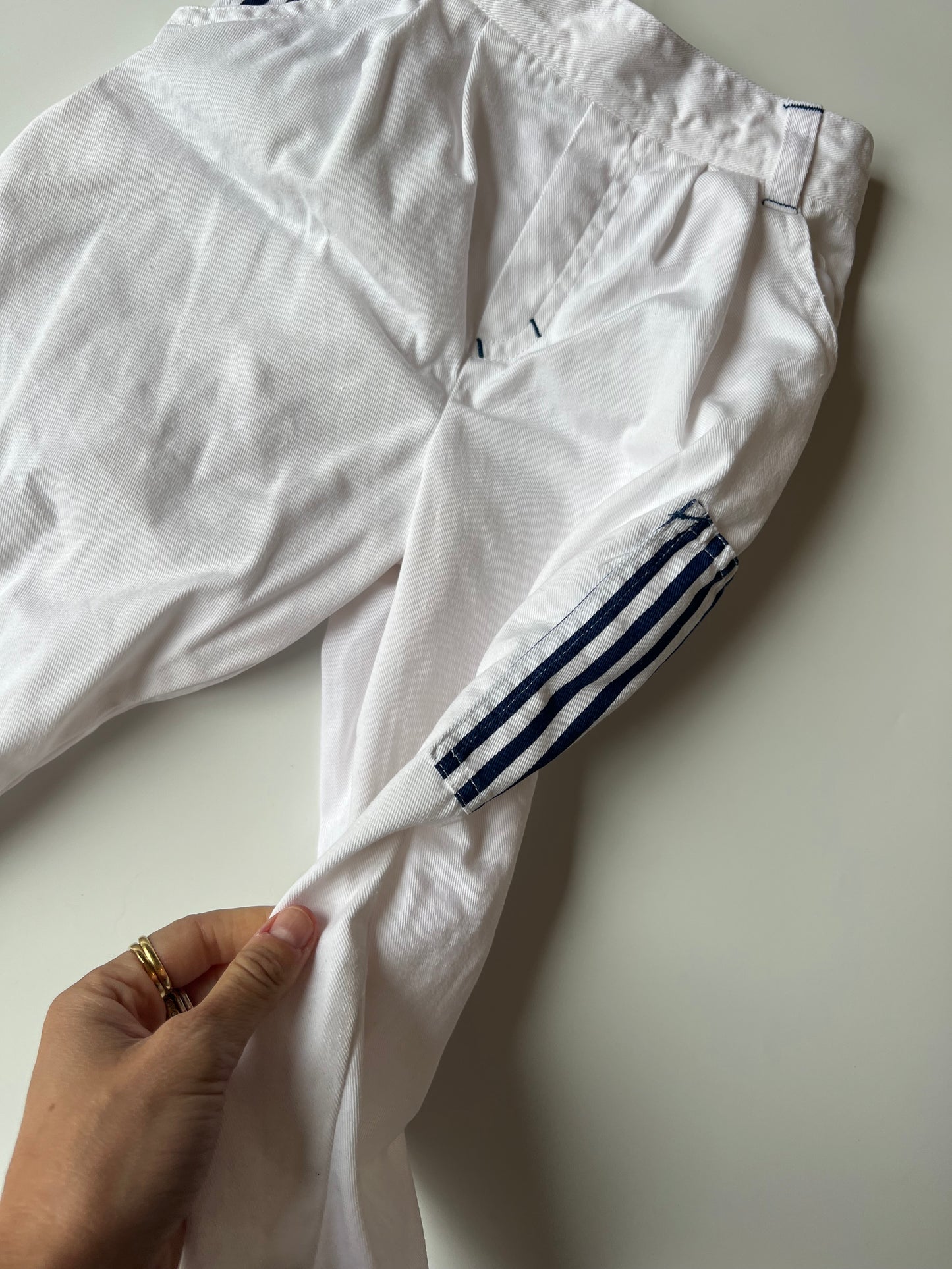 Vintage Boots White Trousers with Striped Pocket Detail 12-18 months