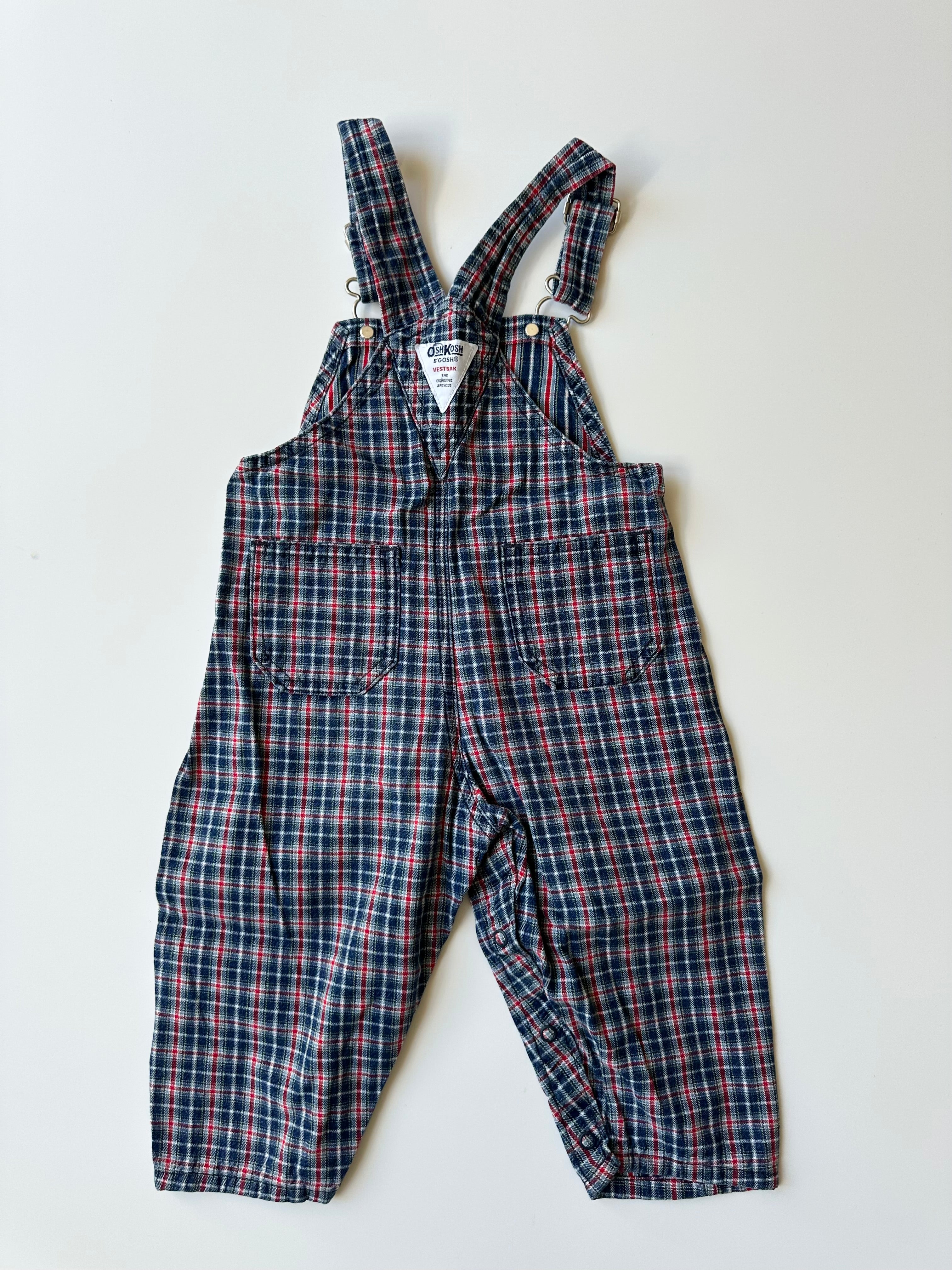 Vintage OshKosh Dungarees Blue & Red Check 12-18 Months