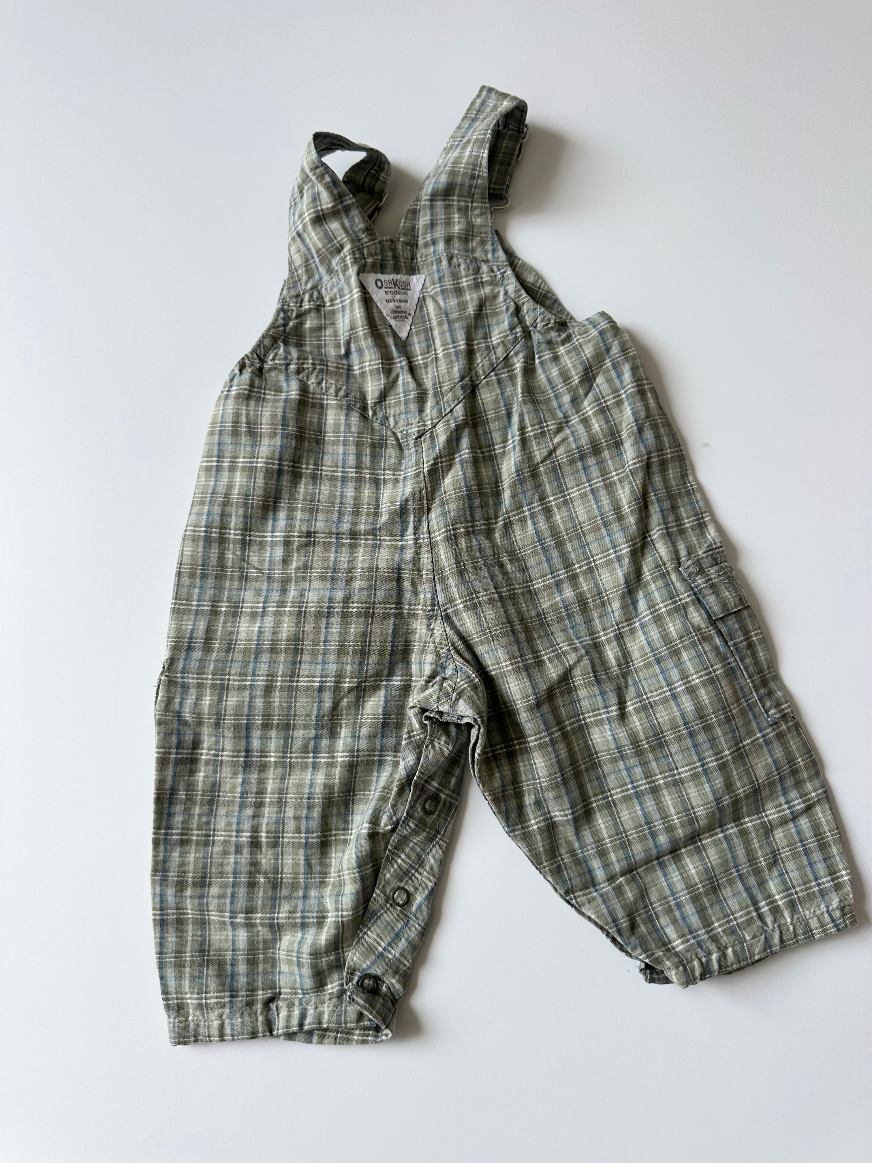 OshKosh Green Plaid Dungarees with Pockets 💚 12 Months