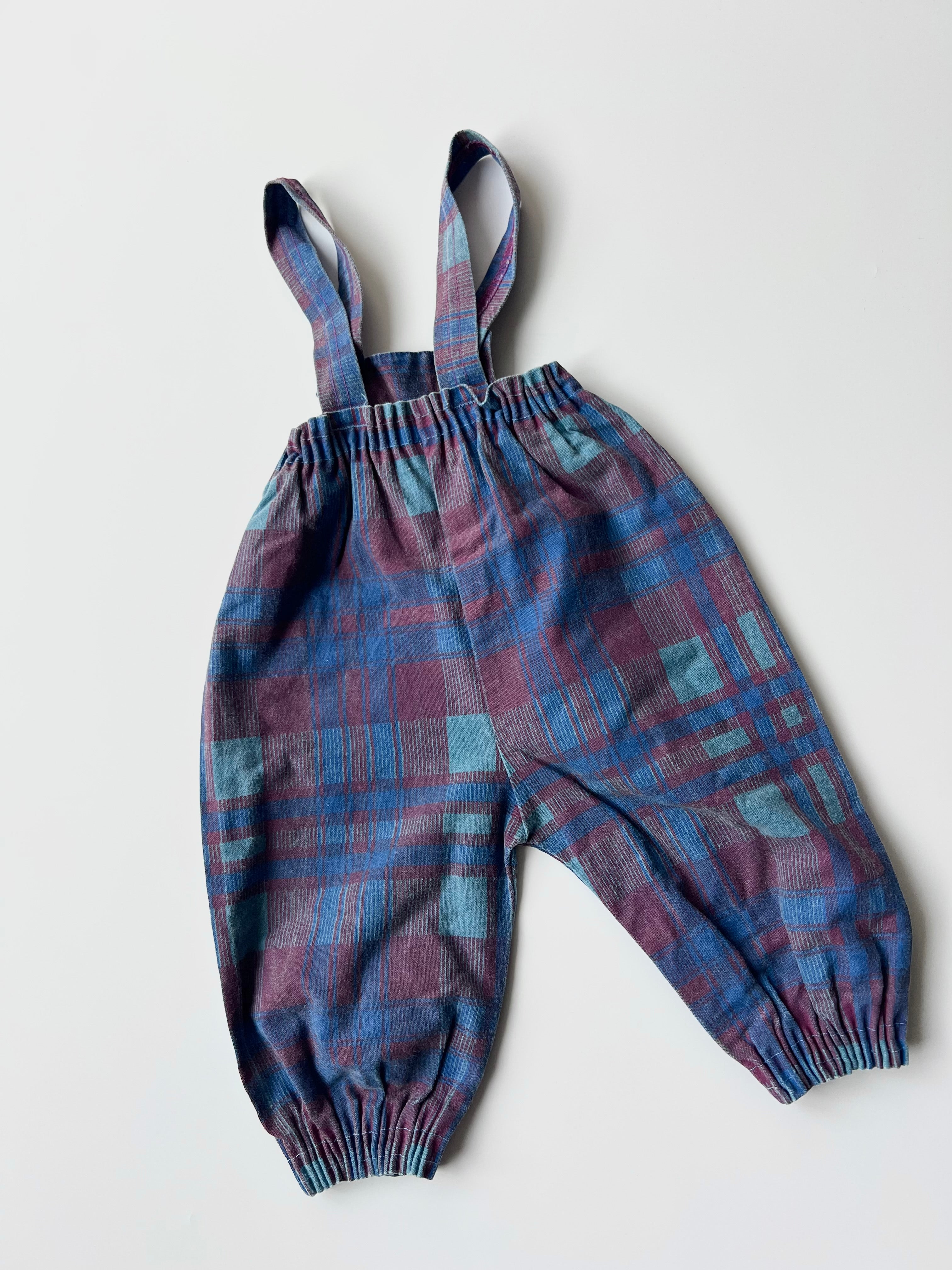 Vintage Kid’s Dungarees with Elasticated Waist and Plaid Pattern 3-6 Months