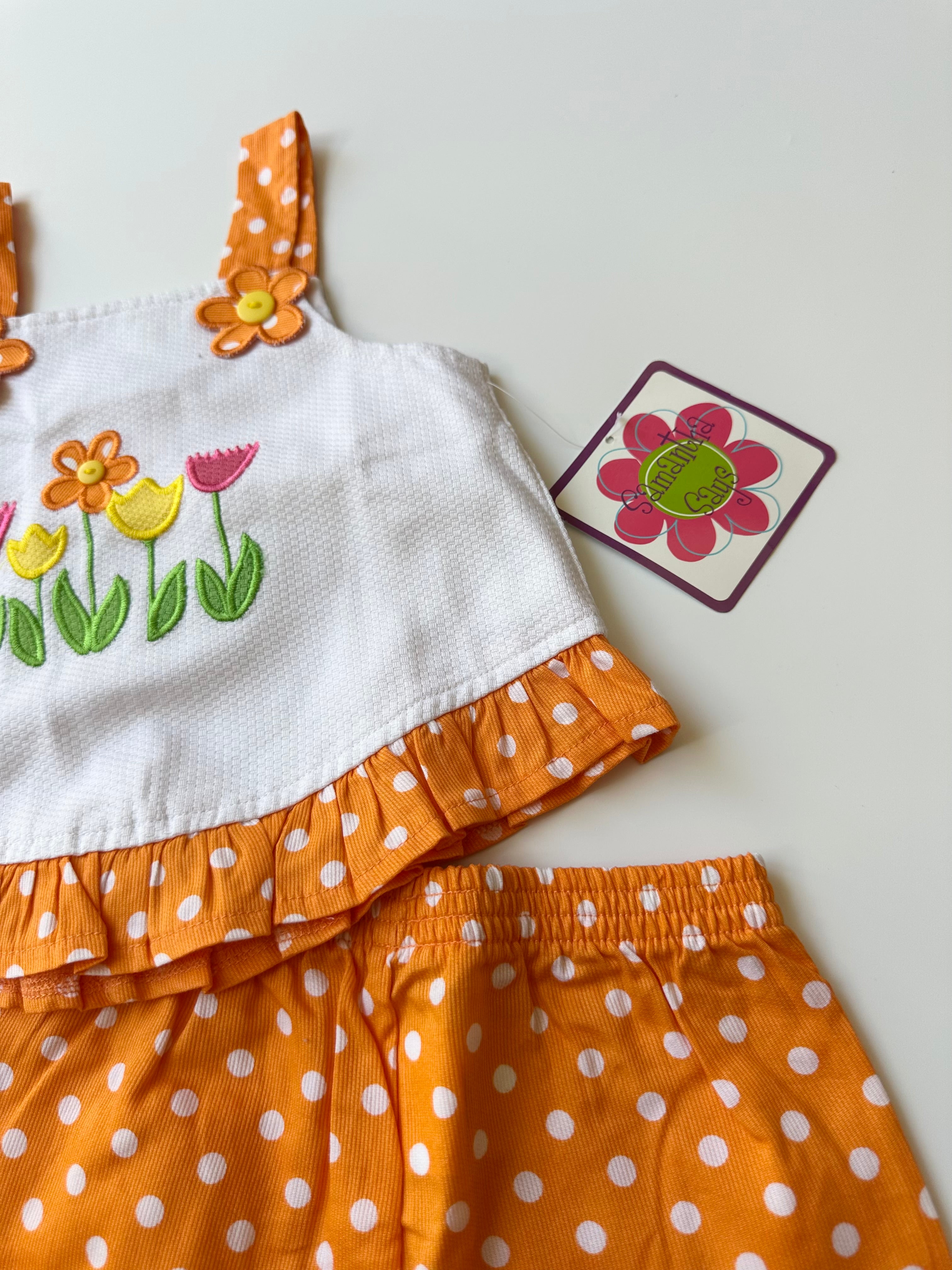 Orange Polka Dot and Flowers Matching Set 2 Years