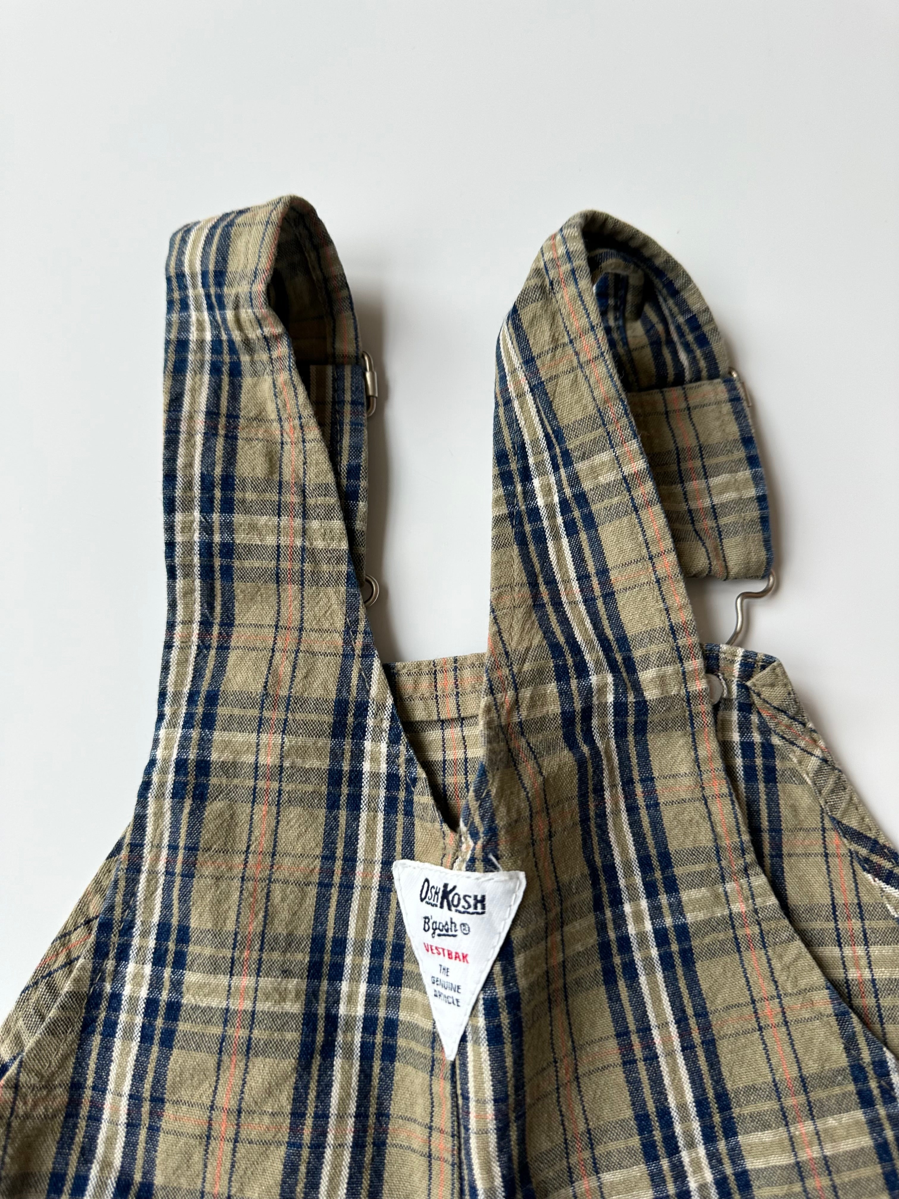 Vintage Kids OshKosh Sage Green Plaid Dungaree Shorts 4 Years