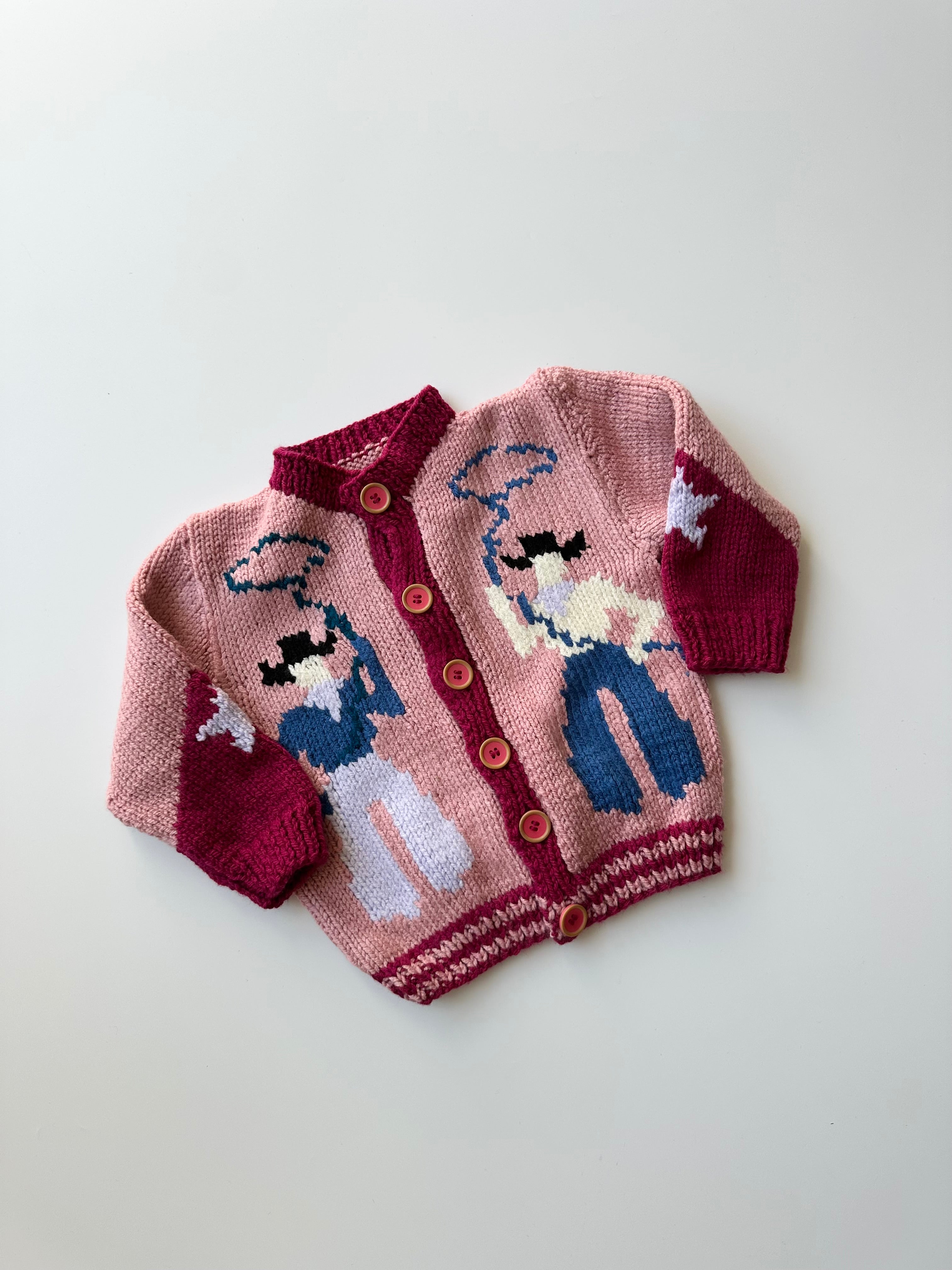 Hand-Knitted Cowboy/girl Cardigan 2-4 Years
