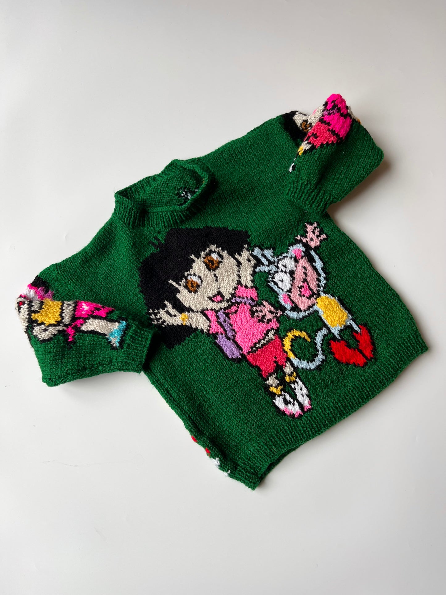 Hand Knitted Dora The Explorer Jumper 3-5 Years