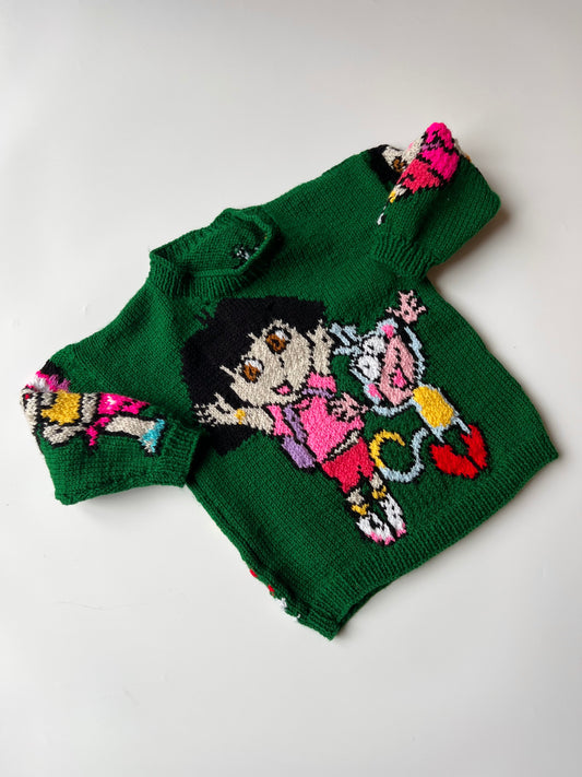 Hand Knitted Dora The Explorer Jumper 3-5 Years