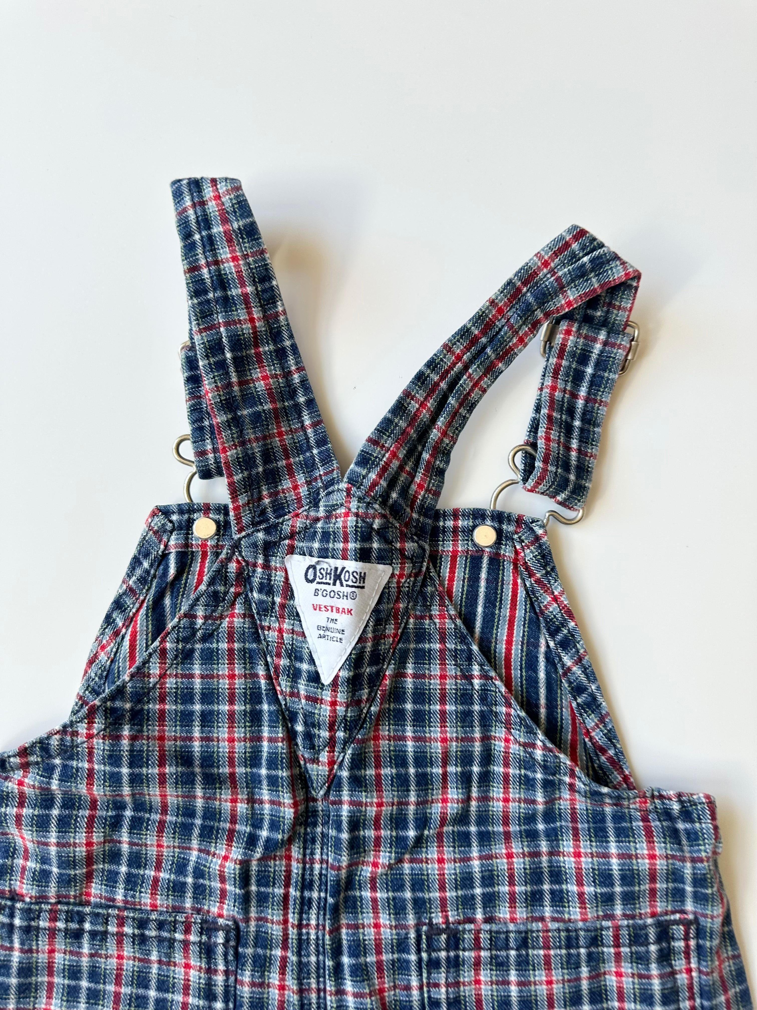 Vintage OshKosh Dungarees Blue & Red Check 12-18 Months