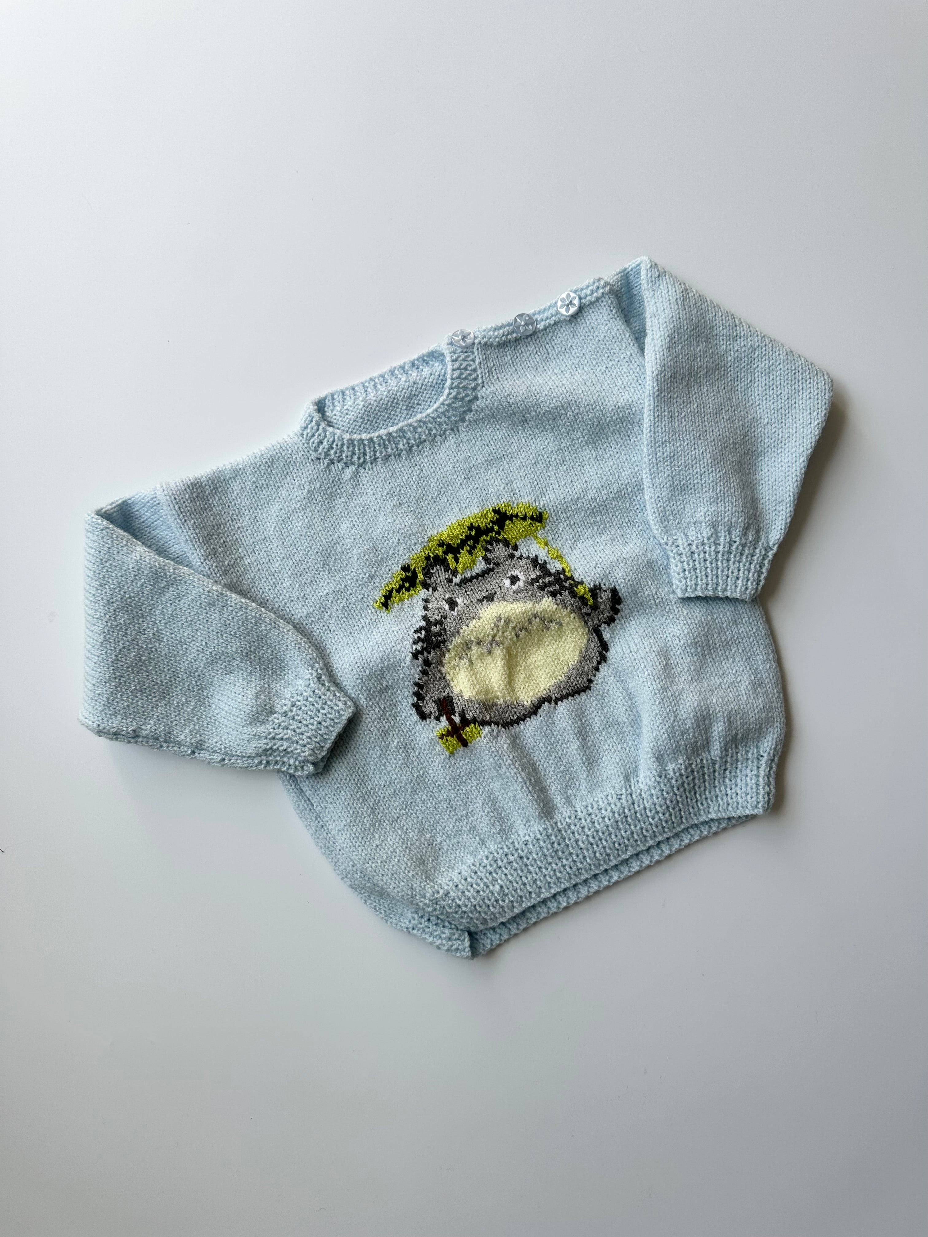 Hand Knitted Totoro Jumper Light Blue 3-4 Years