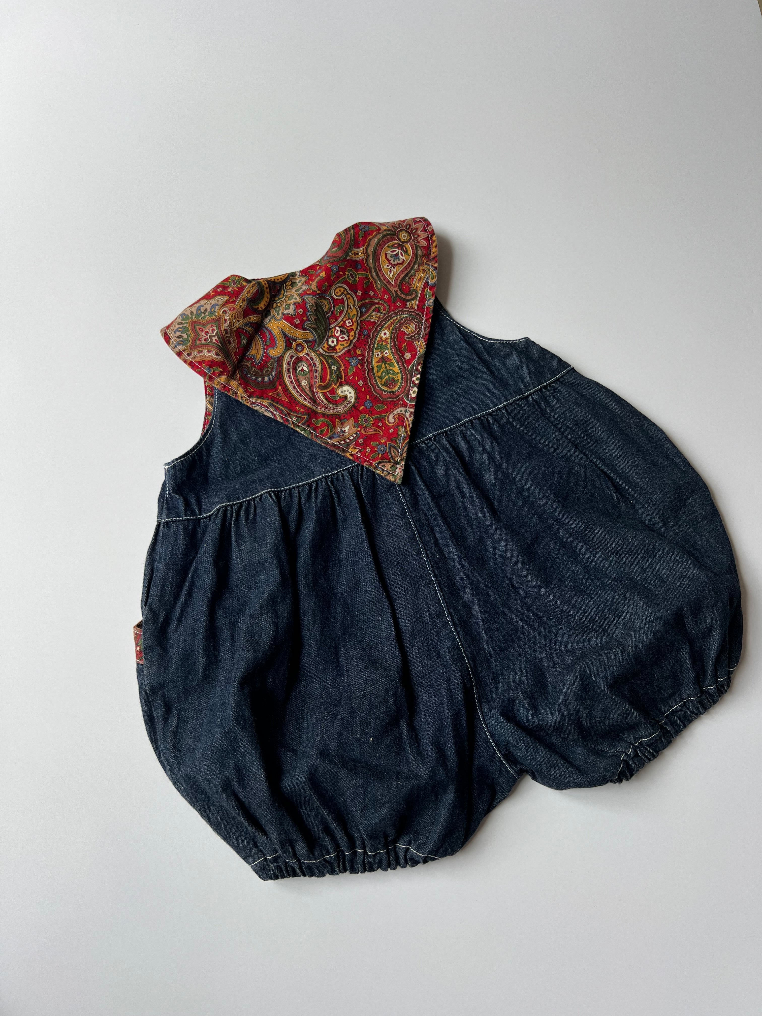 Vintage Denim Romper with Paisley Detail 18-24 Months