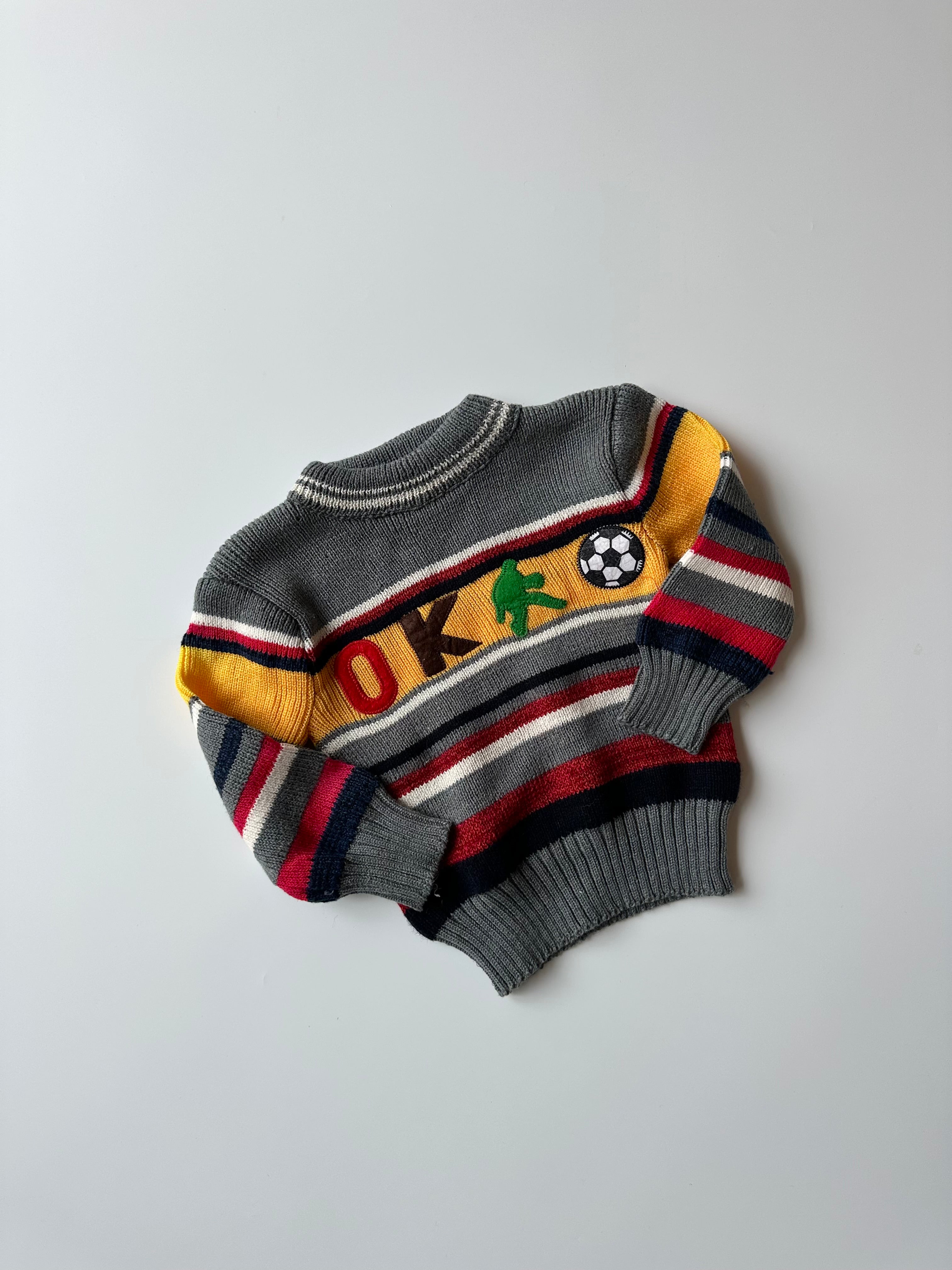 Vintage Striped Knit Jumper with Football Detail ⚽️ 1-2 Years