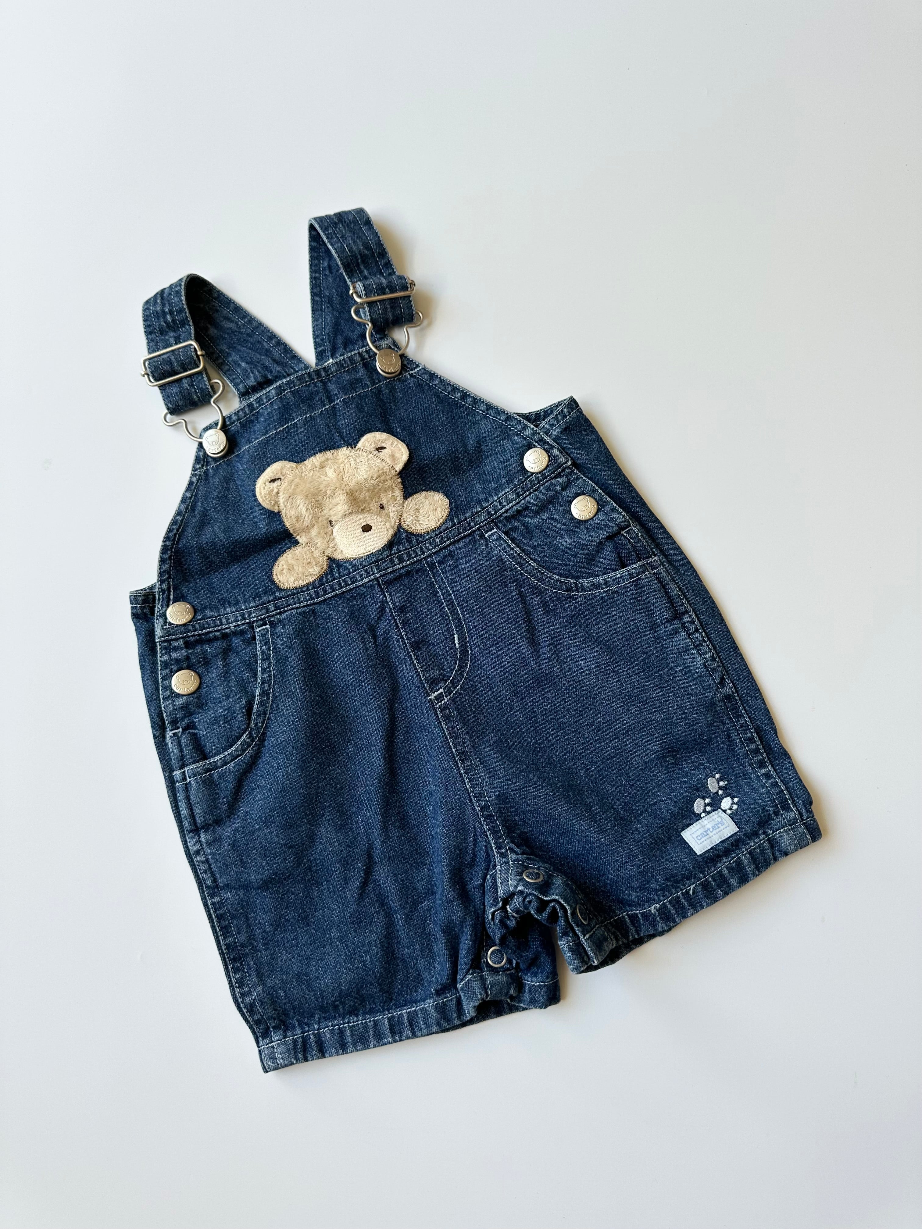 Vintage Carter's Denim Teddybear Shortalls 9-12 Months