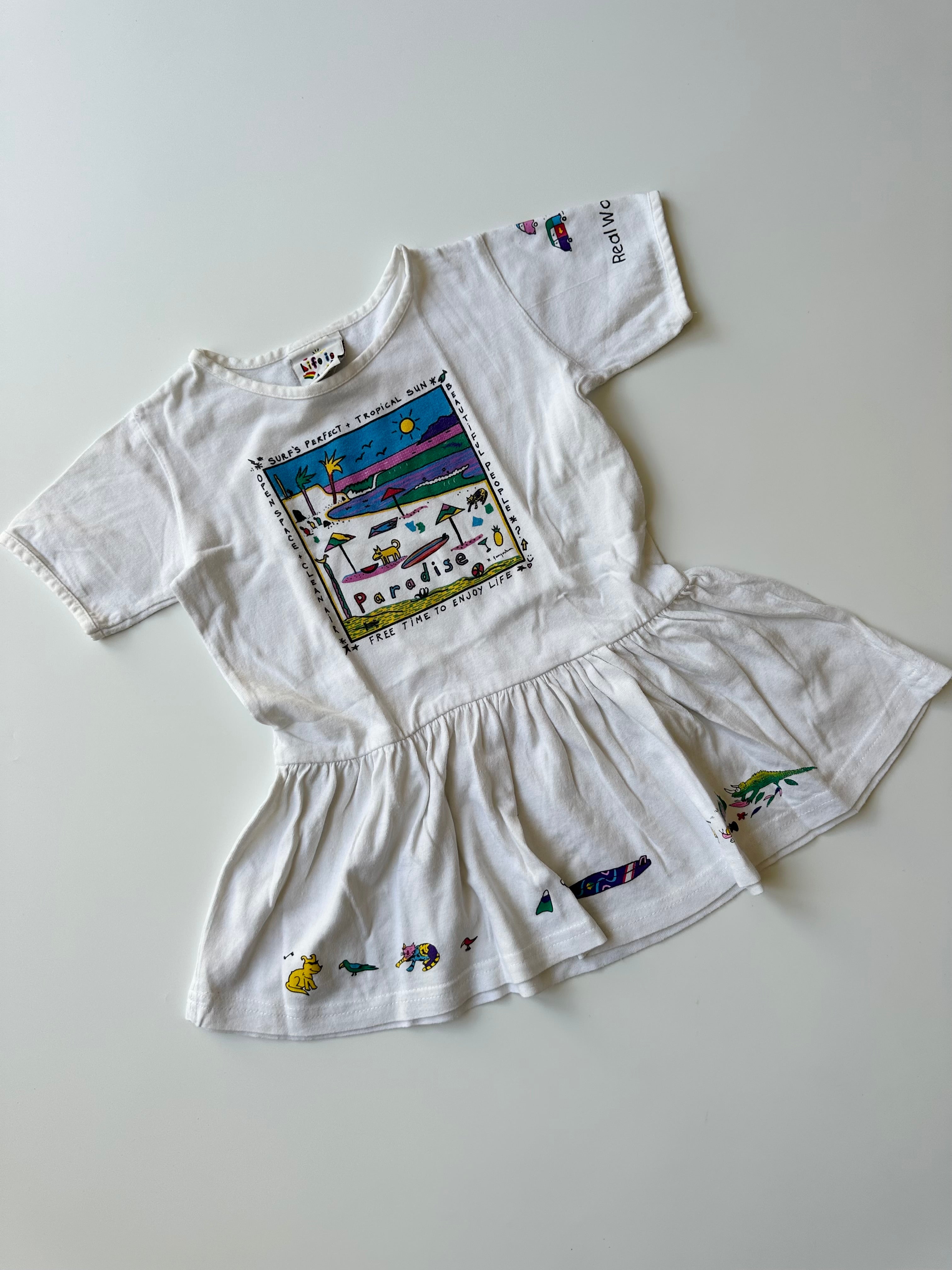 Vintage Life is Art Cotton Dress with Fun Cartoons 4-5 Years