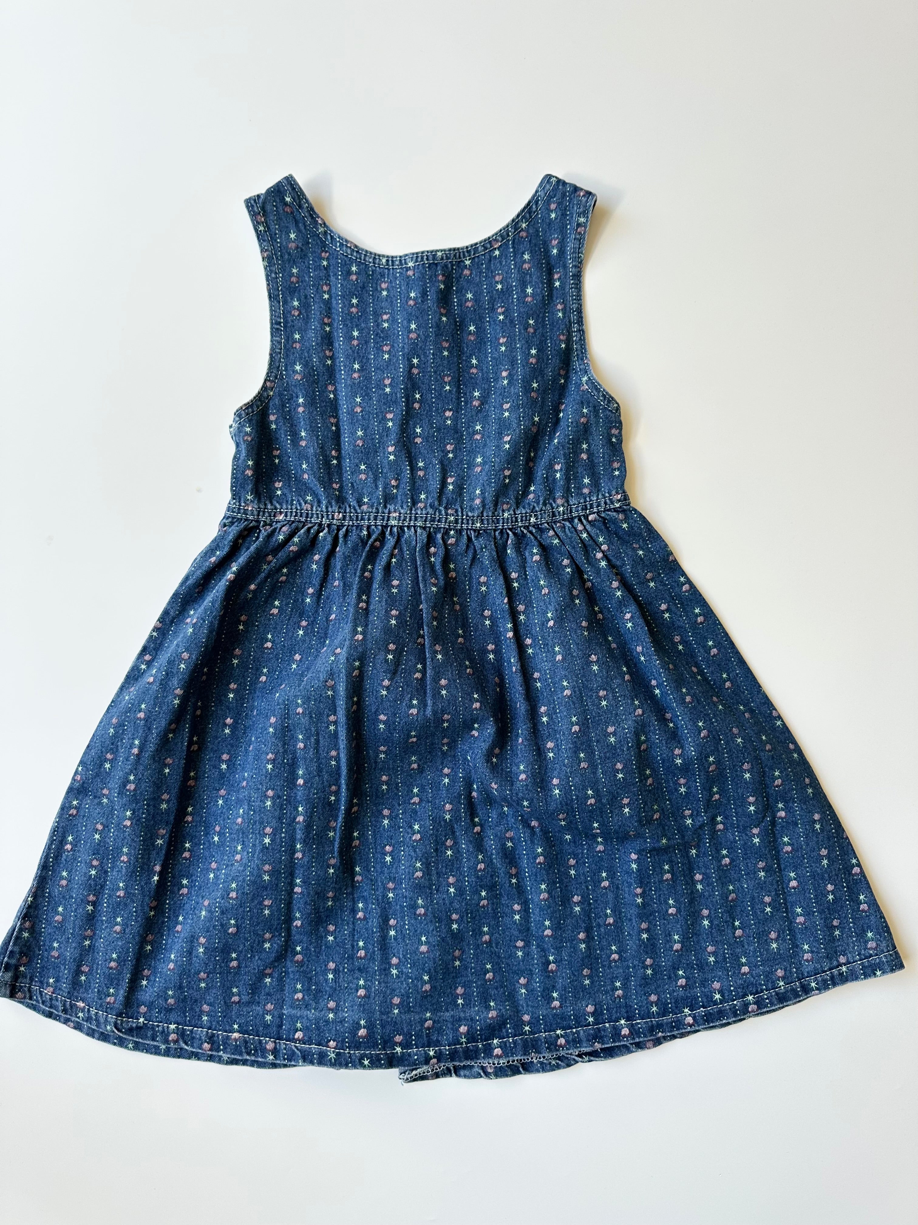 Vintage Lee Dungaree Dress with Floral Print 5-6 Years