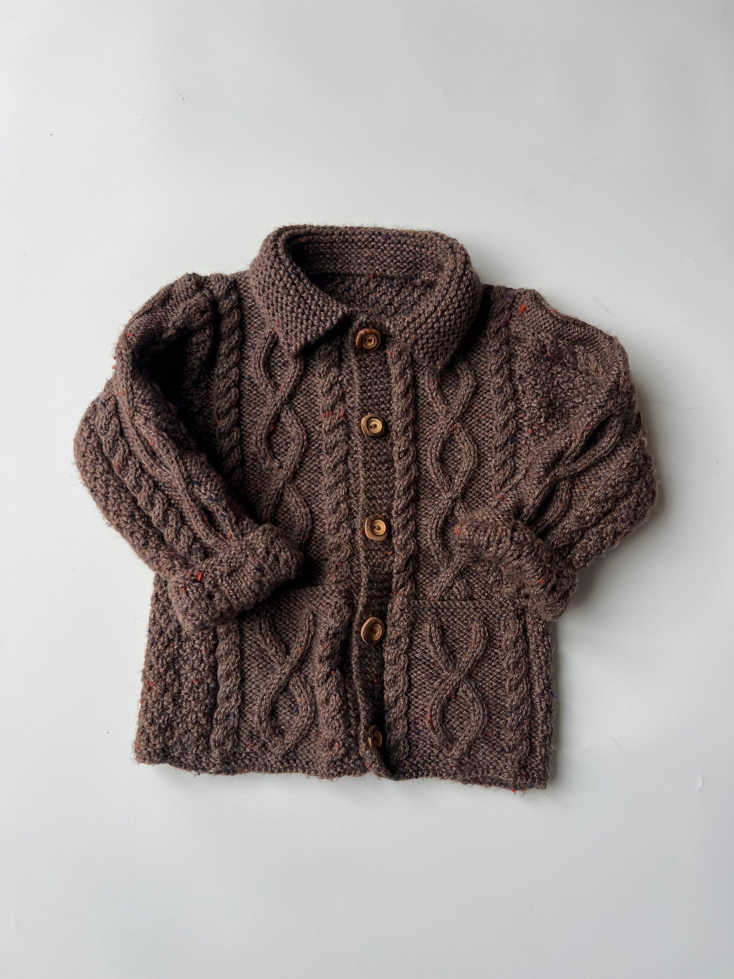 Hand Knitted Brown Aran Cardigan 3-4 Years