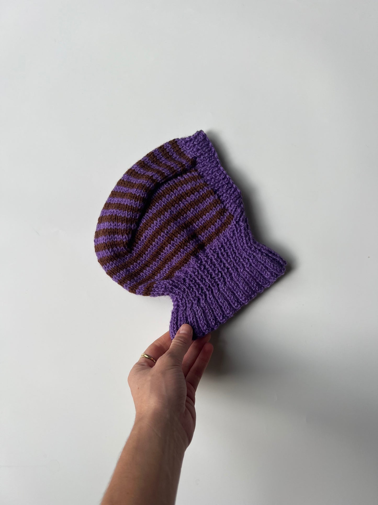 Hand Knitted Purple & Brown Balaclava 1-2 Years