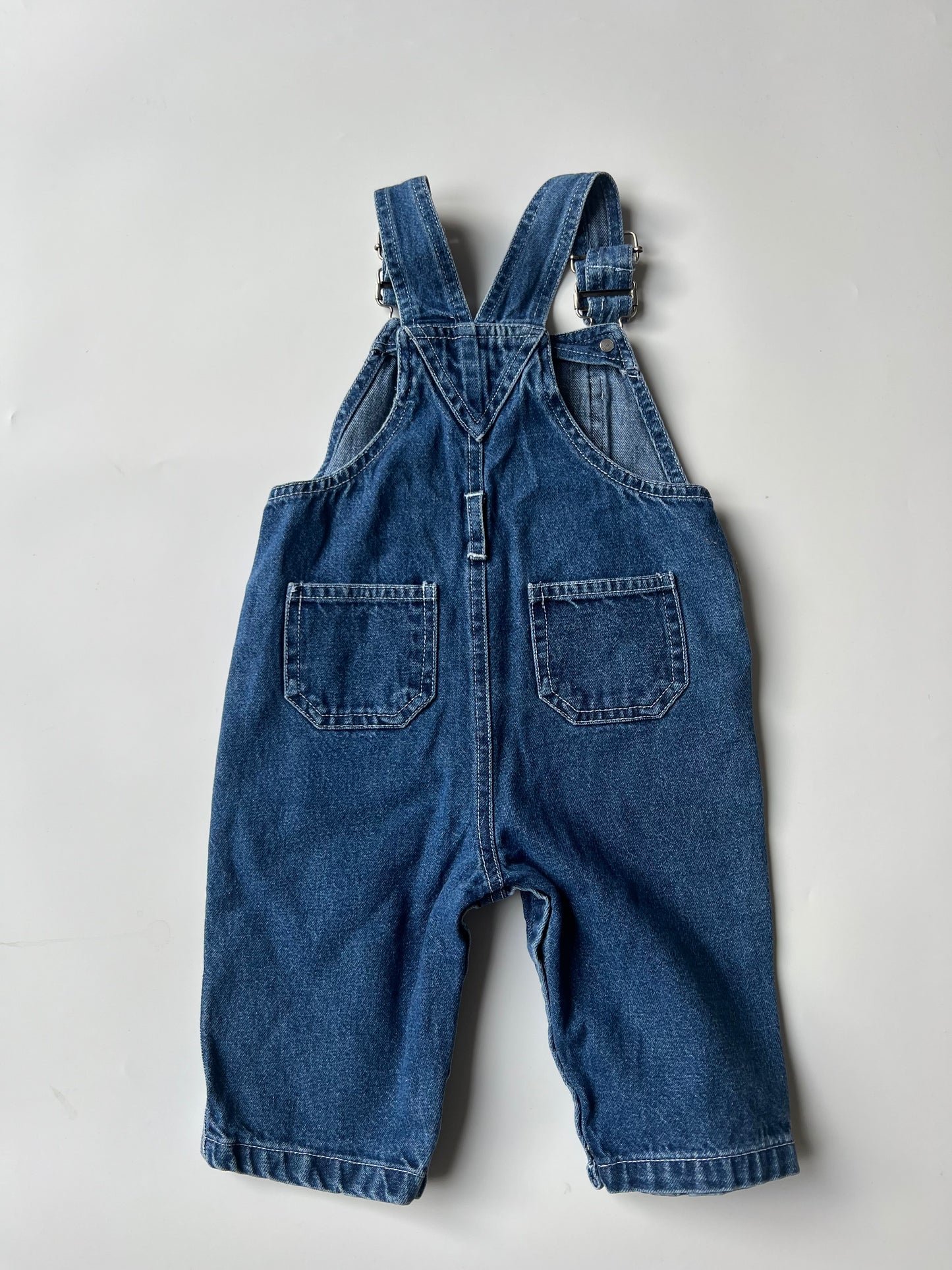 Vintage Denim Dungarees with Scooter Emblem and Tag 12 Months