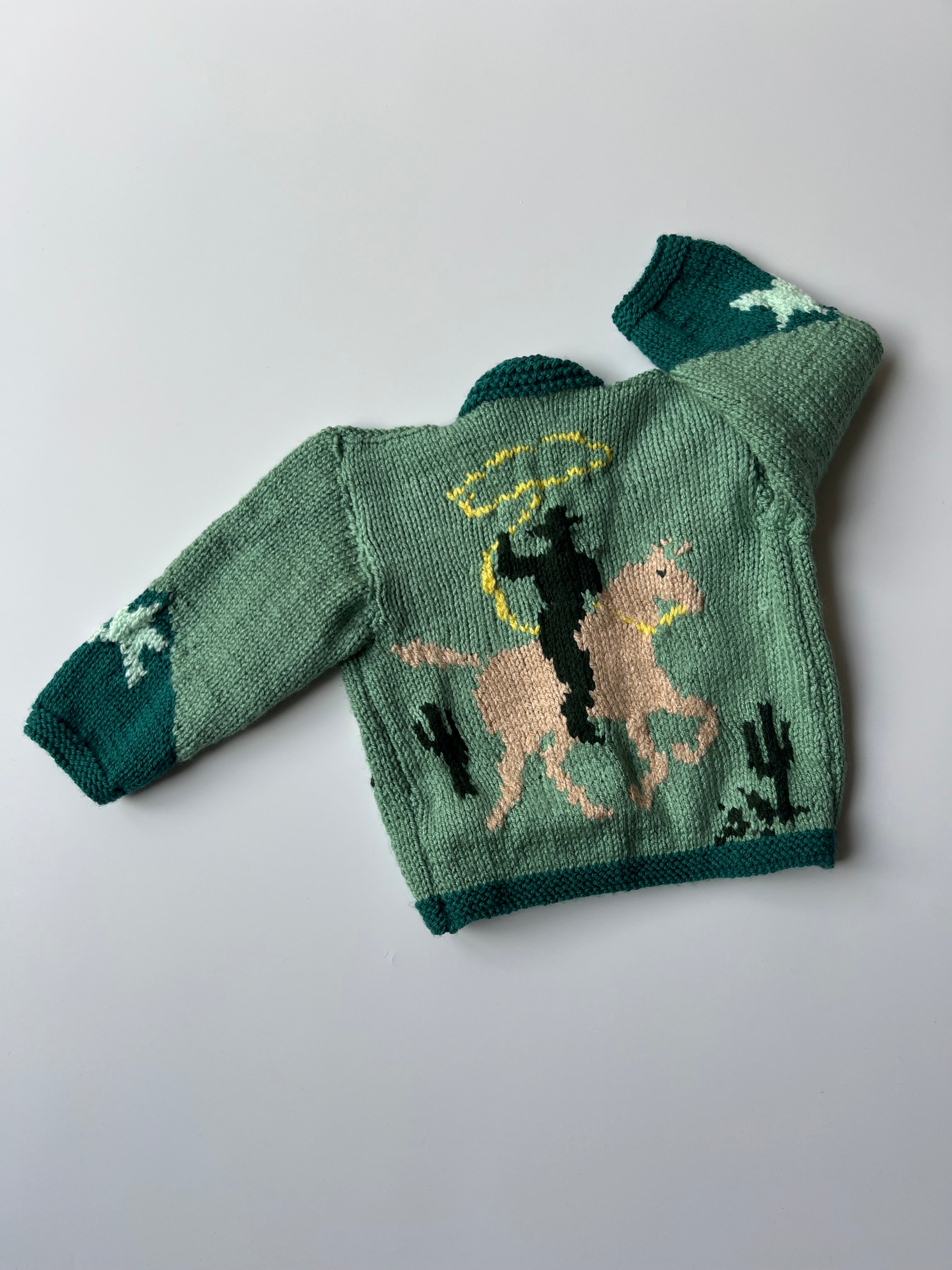 Hand-Knitted Green Cowboy Knit 2-3 Years