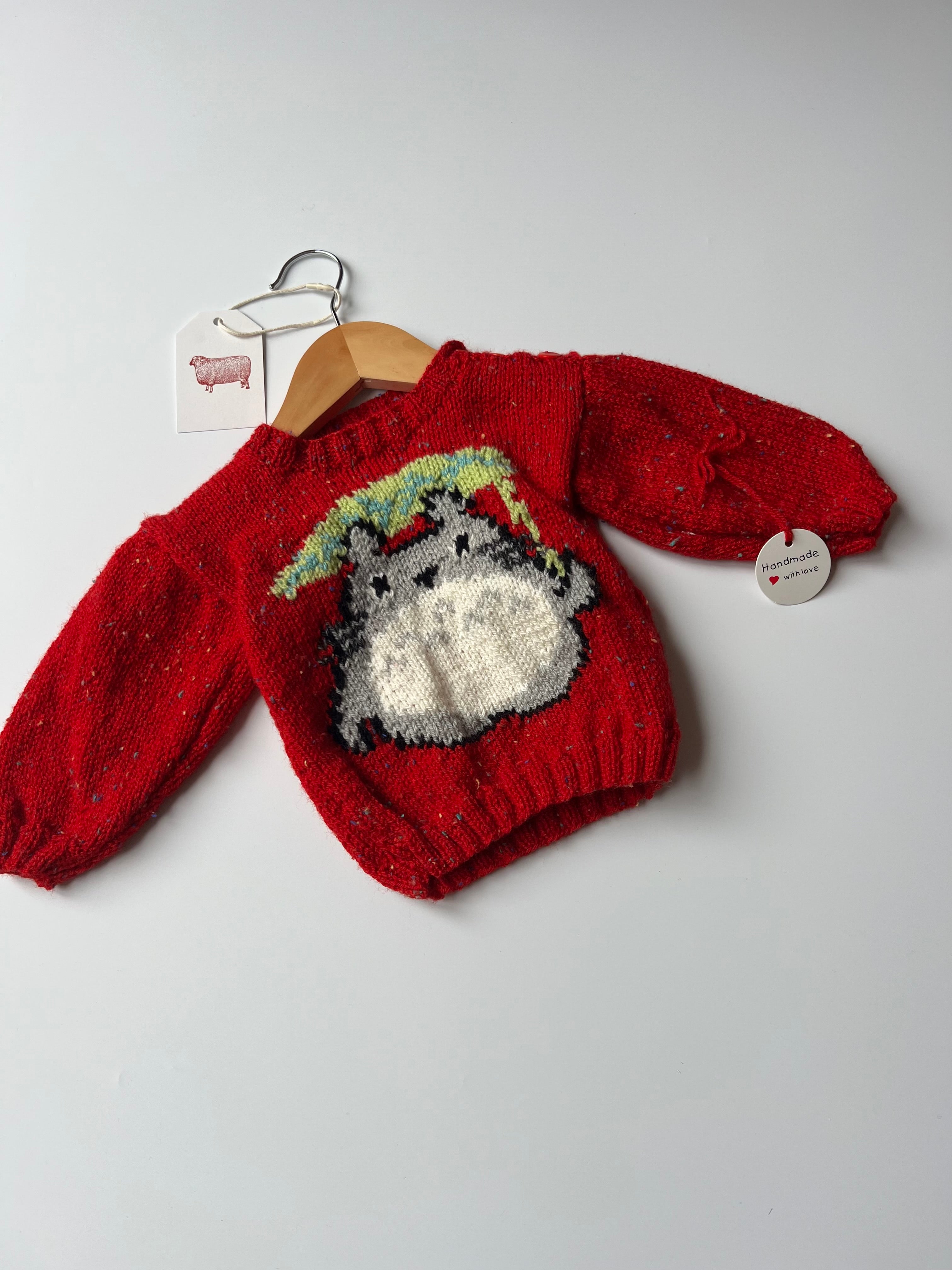 Hand Knitted Red Totoro Jumper 1-2 Years