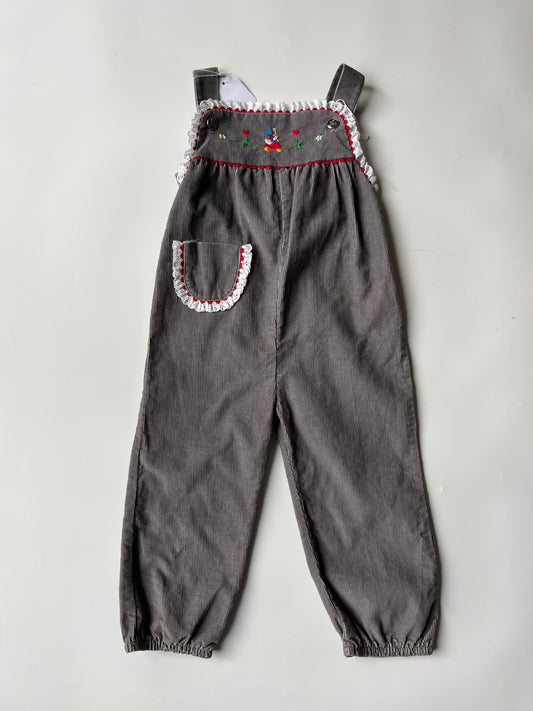 Grey Cord Vintage Dungarees with beautiful stitch detail 4 Years