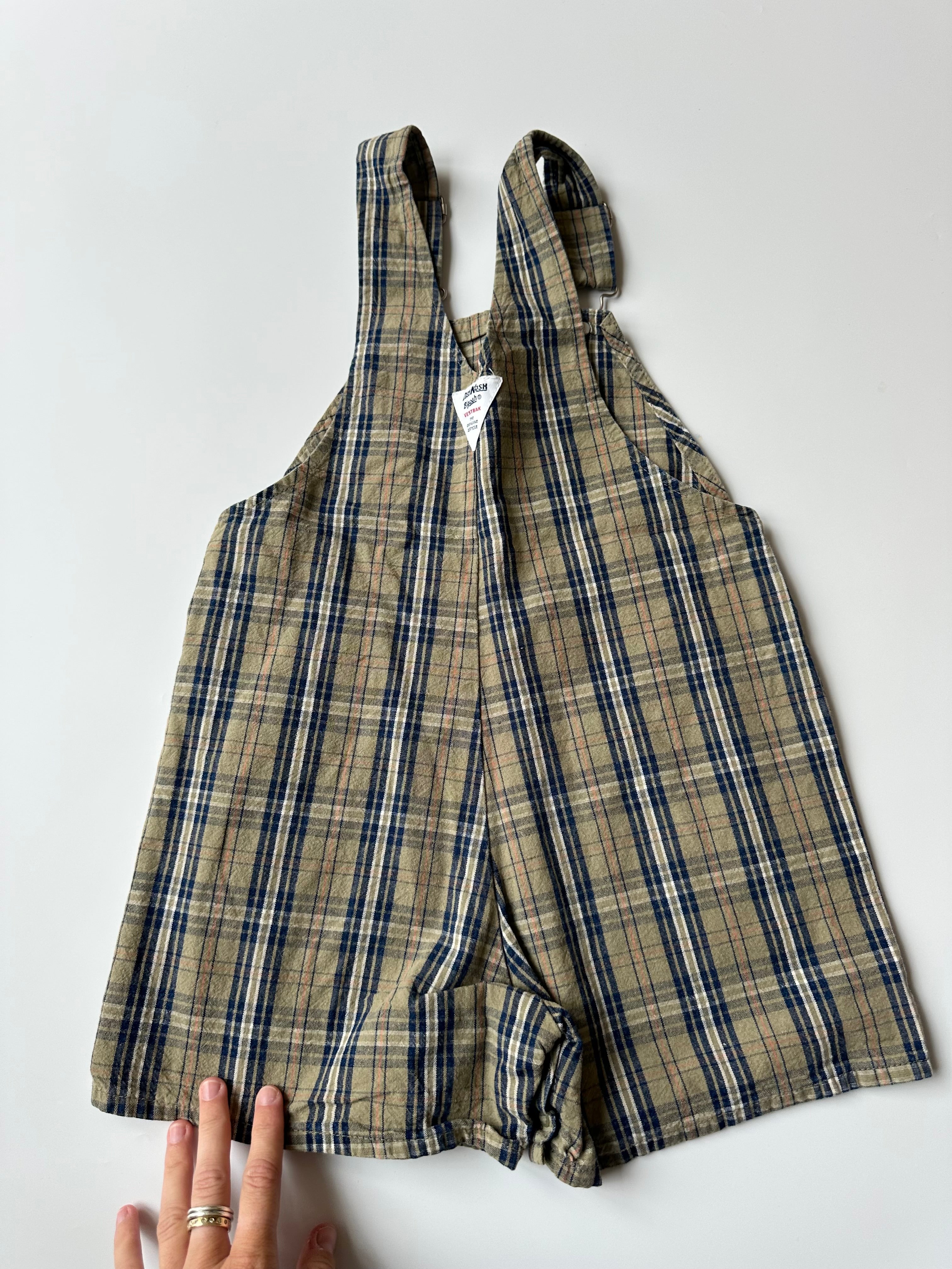Vintage Kids OshKosh Sage Green Plaid Dungaree Shorts 4 Years