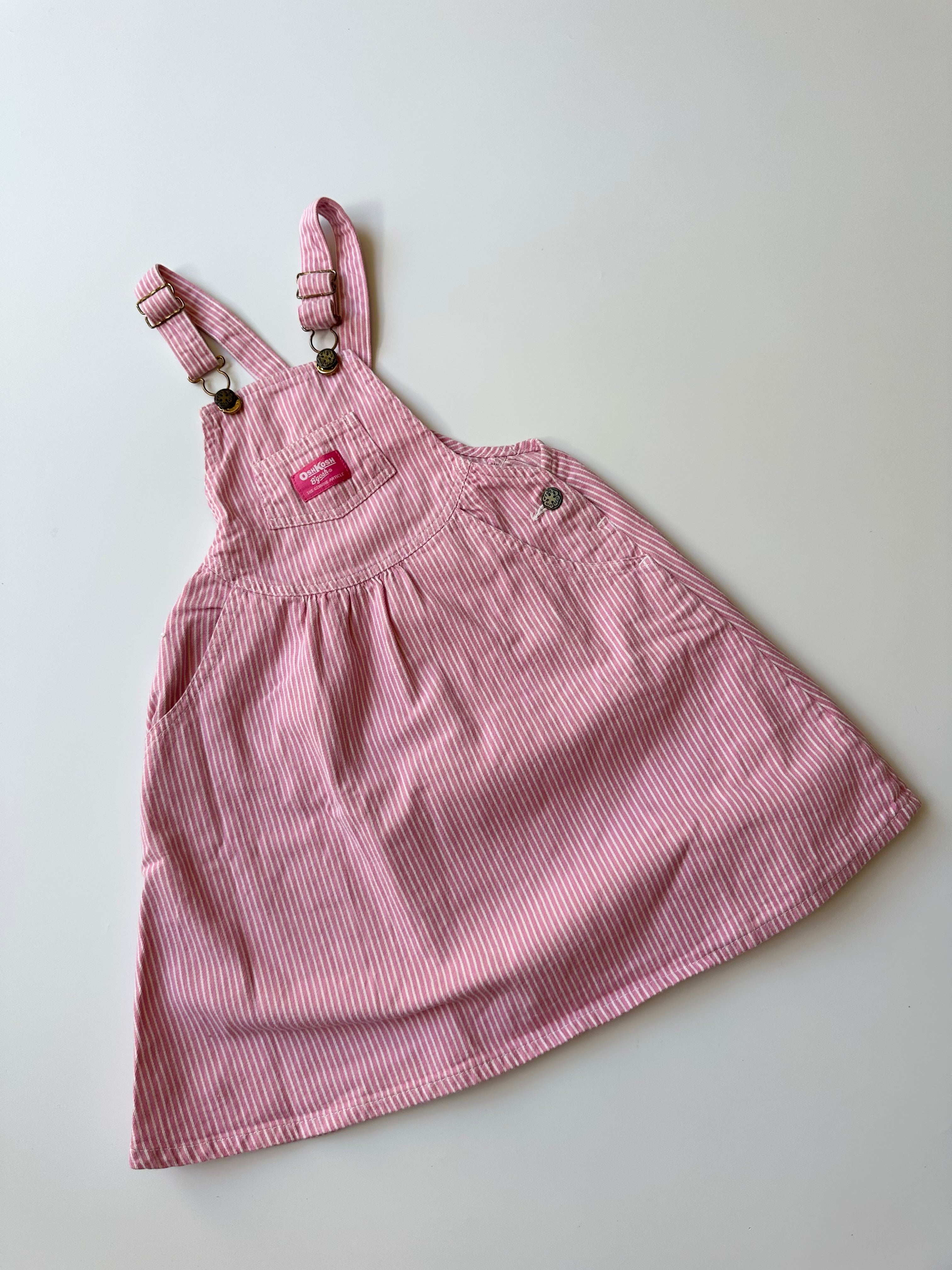 Vintage OshKosh Pink Stripe Dungaree Dress 5-6 Years
