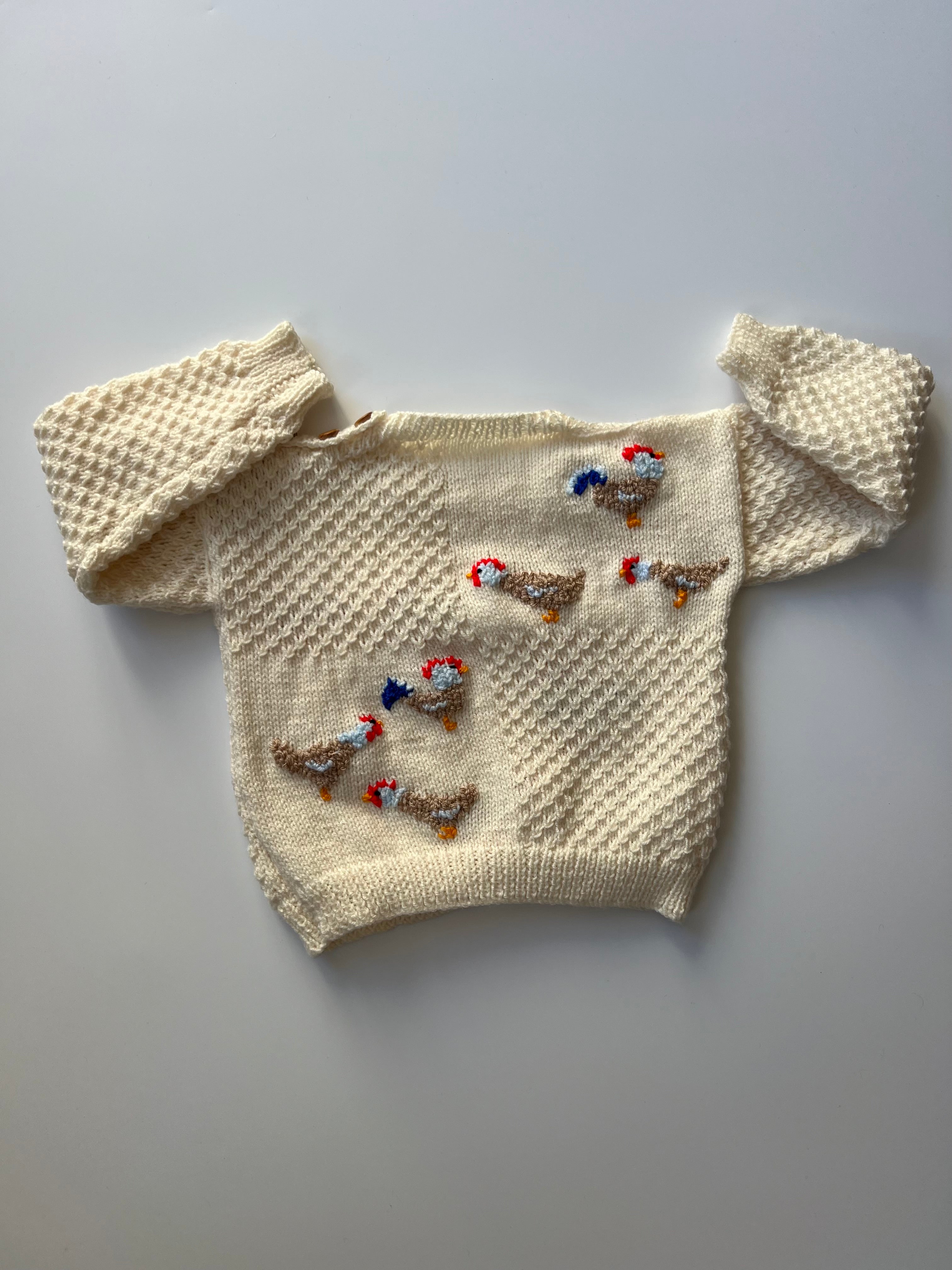 Hand Knitted Rooster Jumper in Cream 1-2 Years 🐓