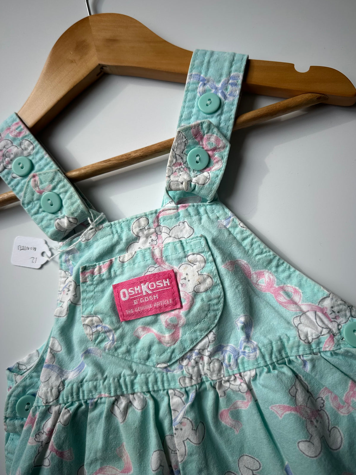 Vintage OshKosh Bunny Print Shorterall Dungarees 12 Months