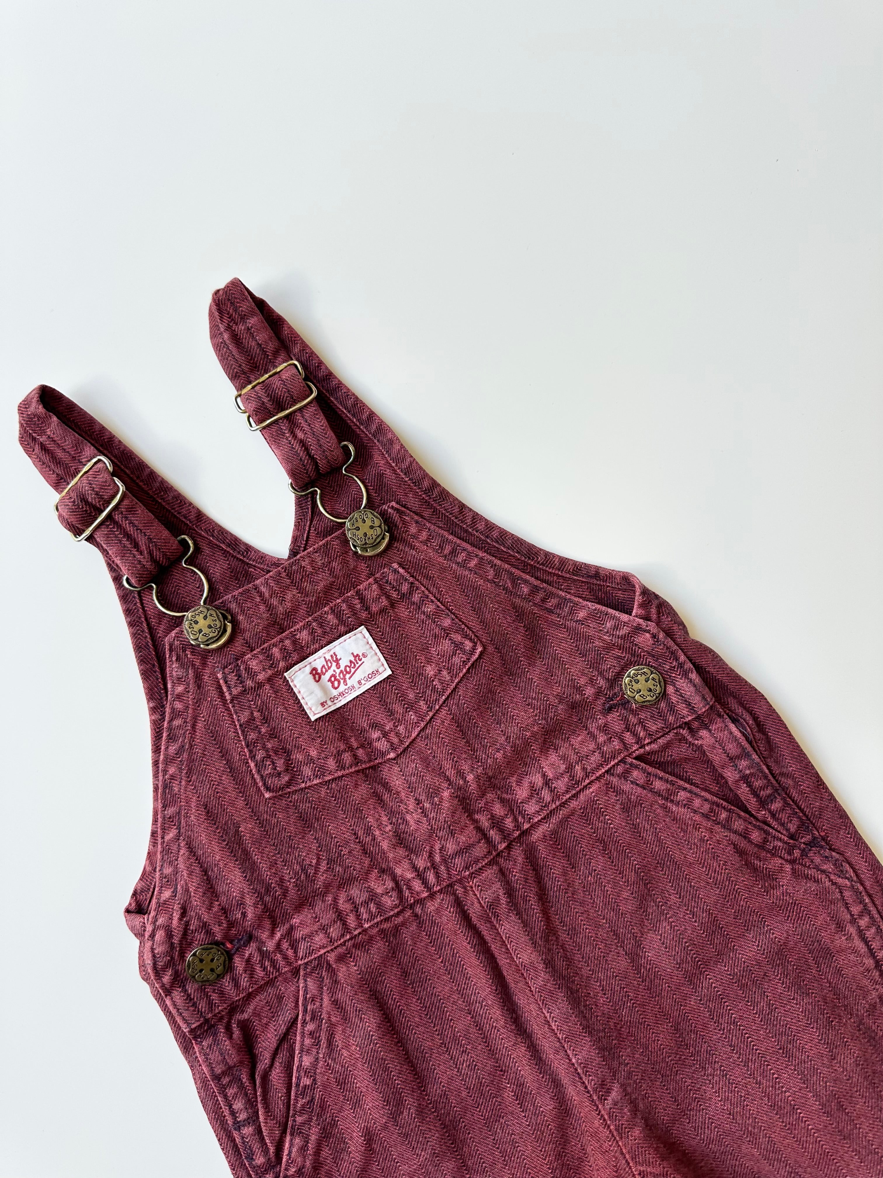 Vintage OshKosh Dark Red Stripe Dungarees 12-18 Months