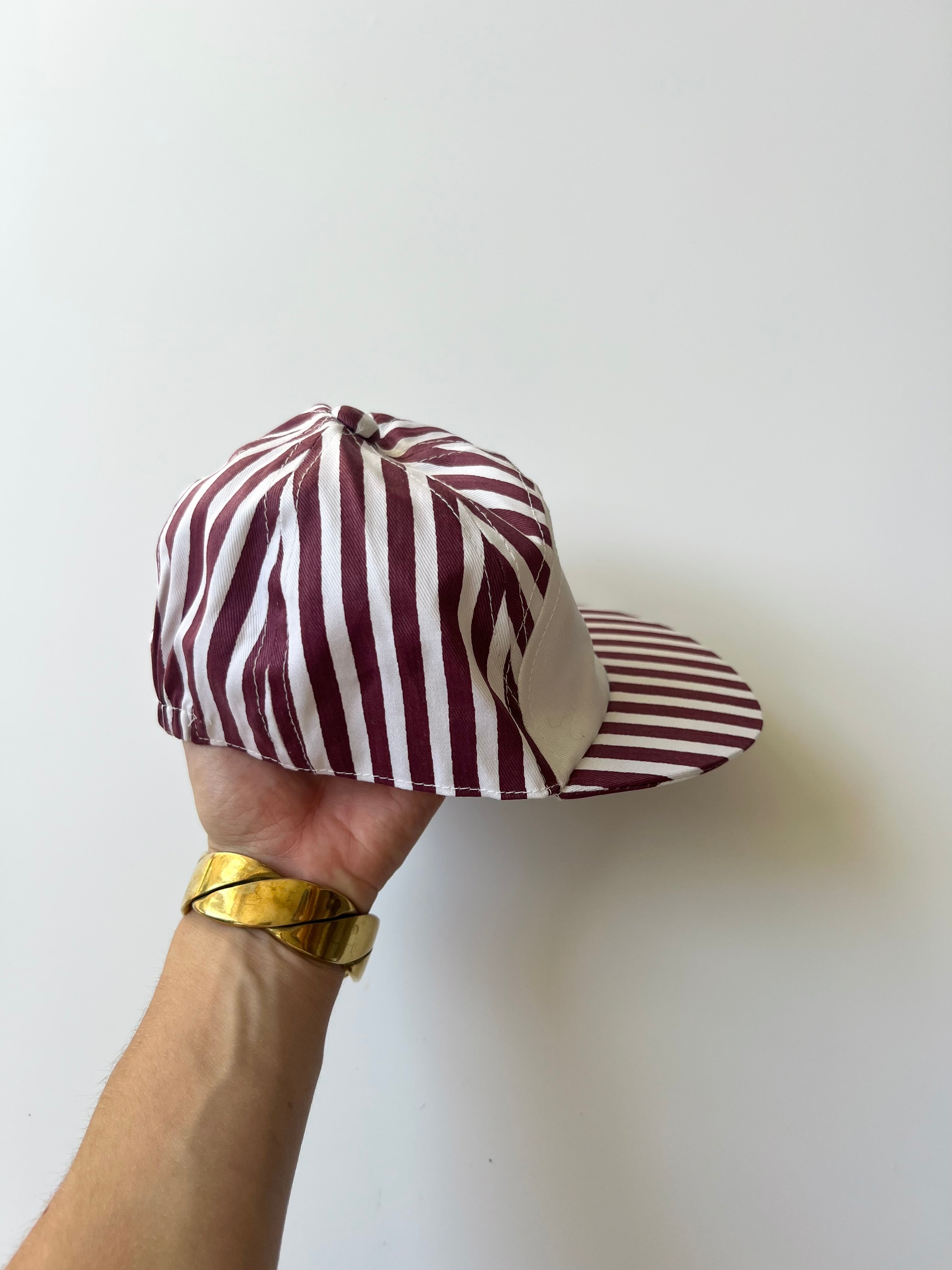 Vintage Candy Stripe Cap Burgundy and White 1-2 Years