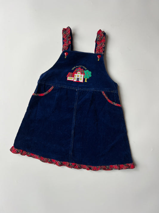 Vintage Cord Dress with Tartan Trim 4 Years