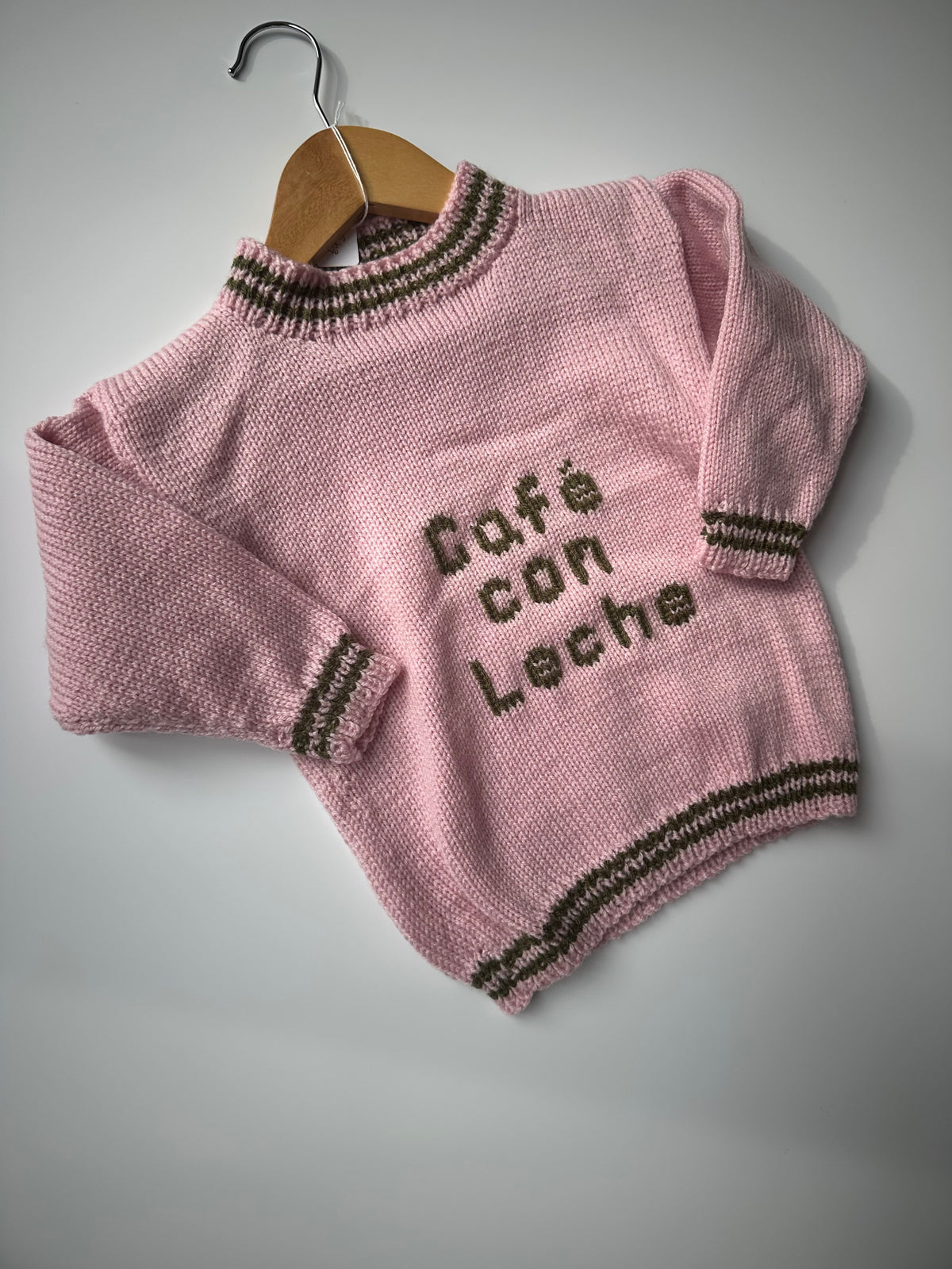 Hand Knitted Pink & Green Café Con Leche Jumper 2-4 Years