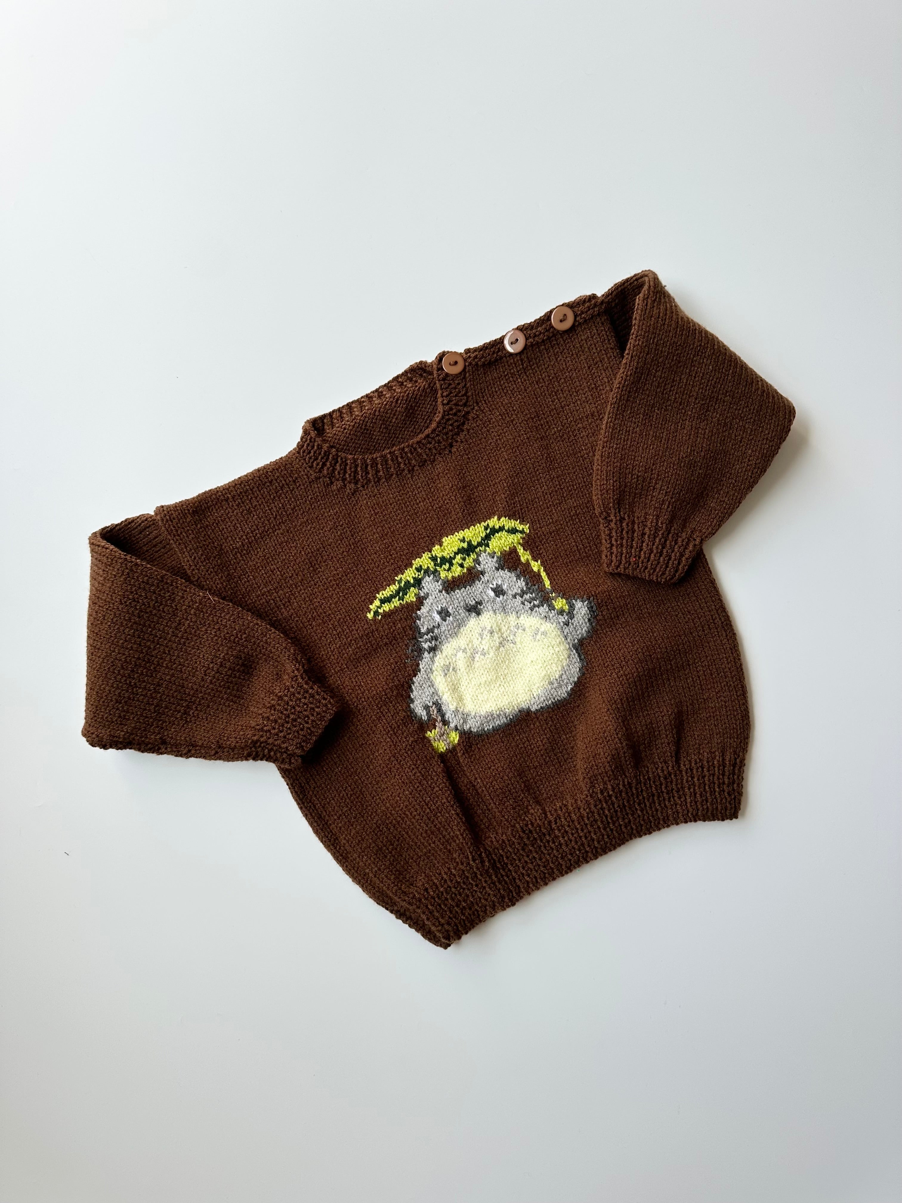 Hand Knitted Totoro Jumper Brown 3-4 Years