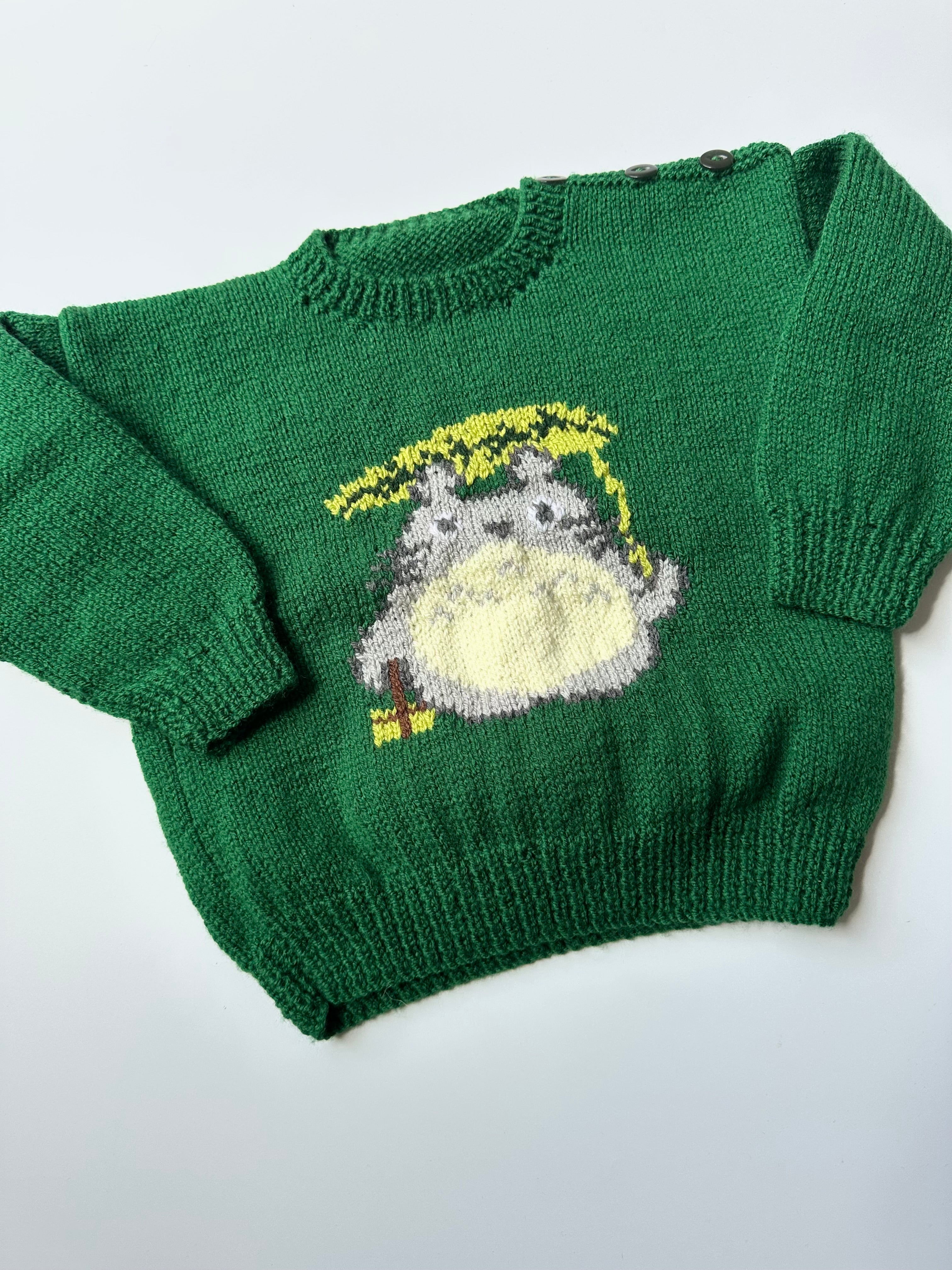 Hand Knitted Totoro Jumper Green 2-3 Years