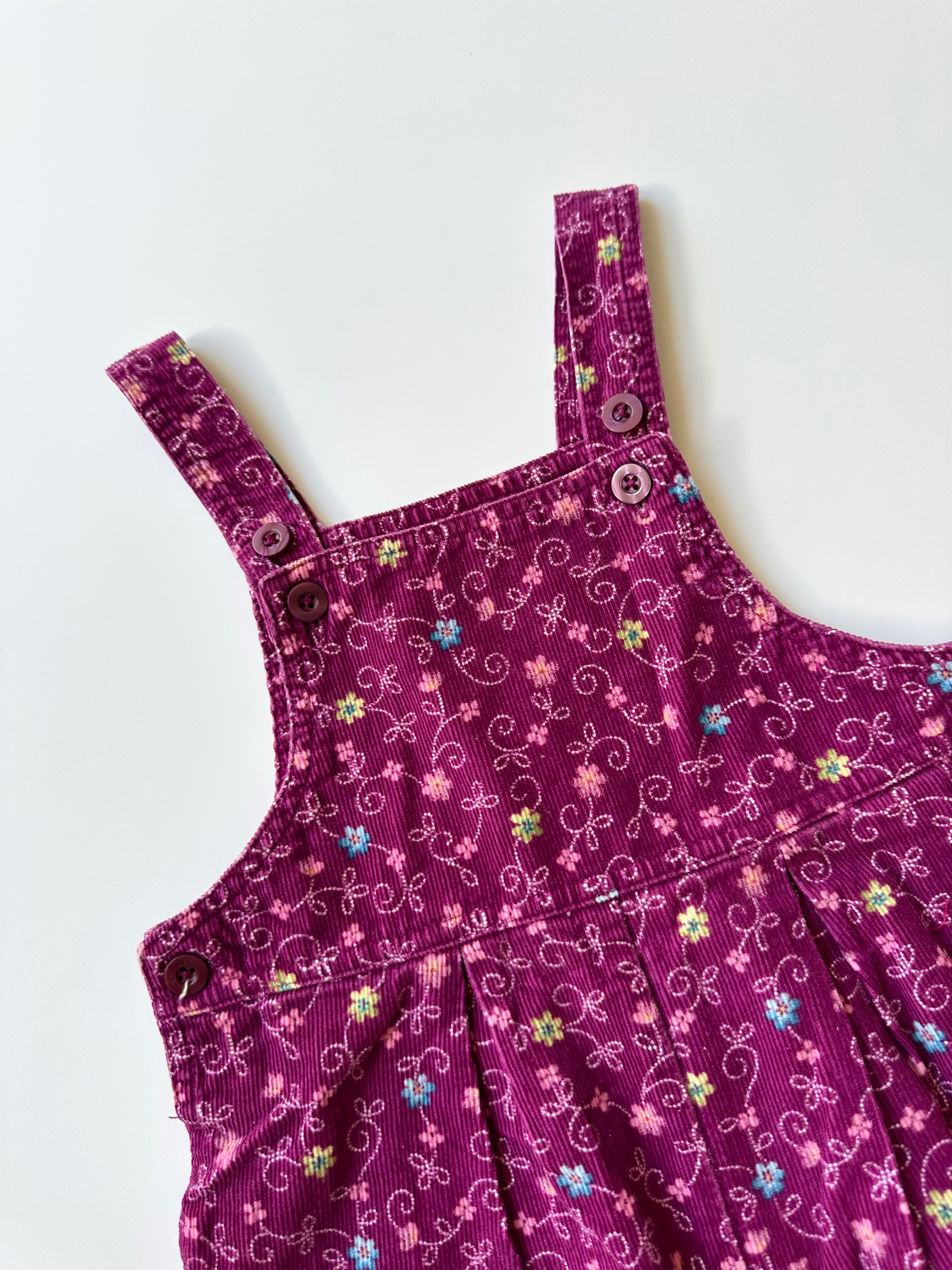 Vintage OshKosh Purple Floral Corduroy Dungarees 18-24 Months