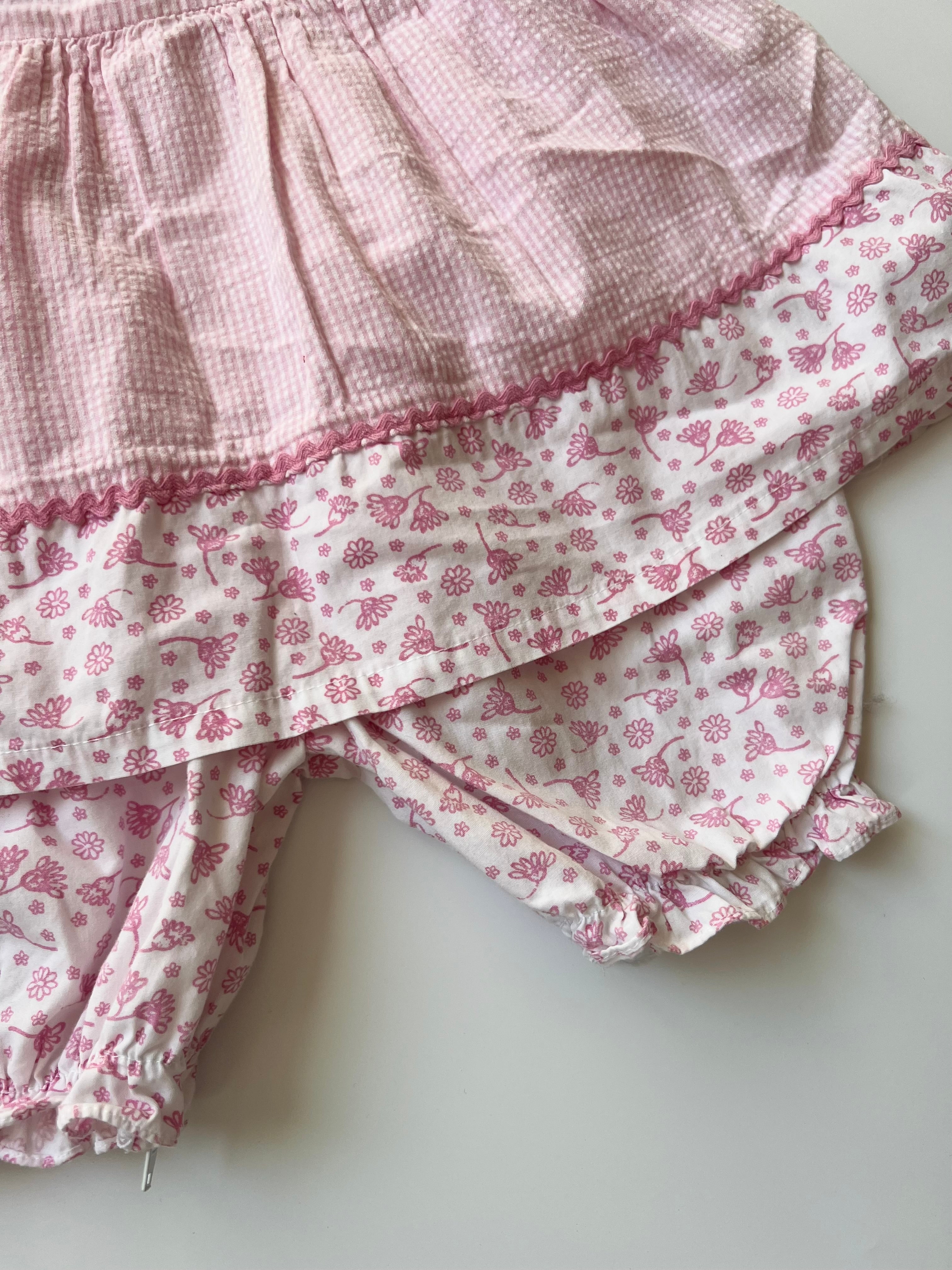 Vintage Pink Gingham and Floral Romper 12 Months