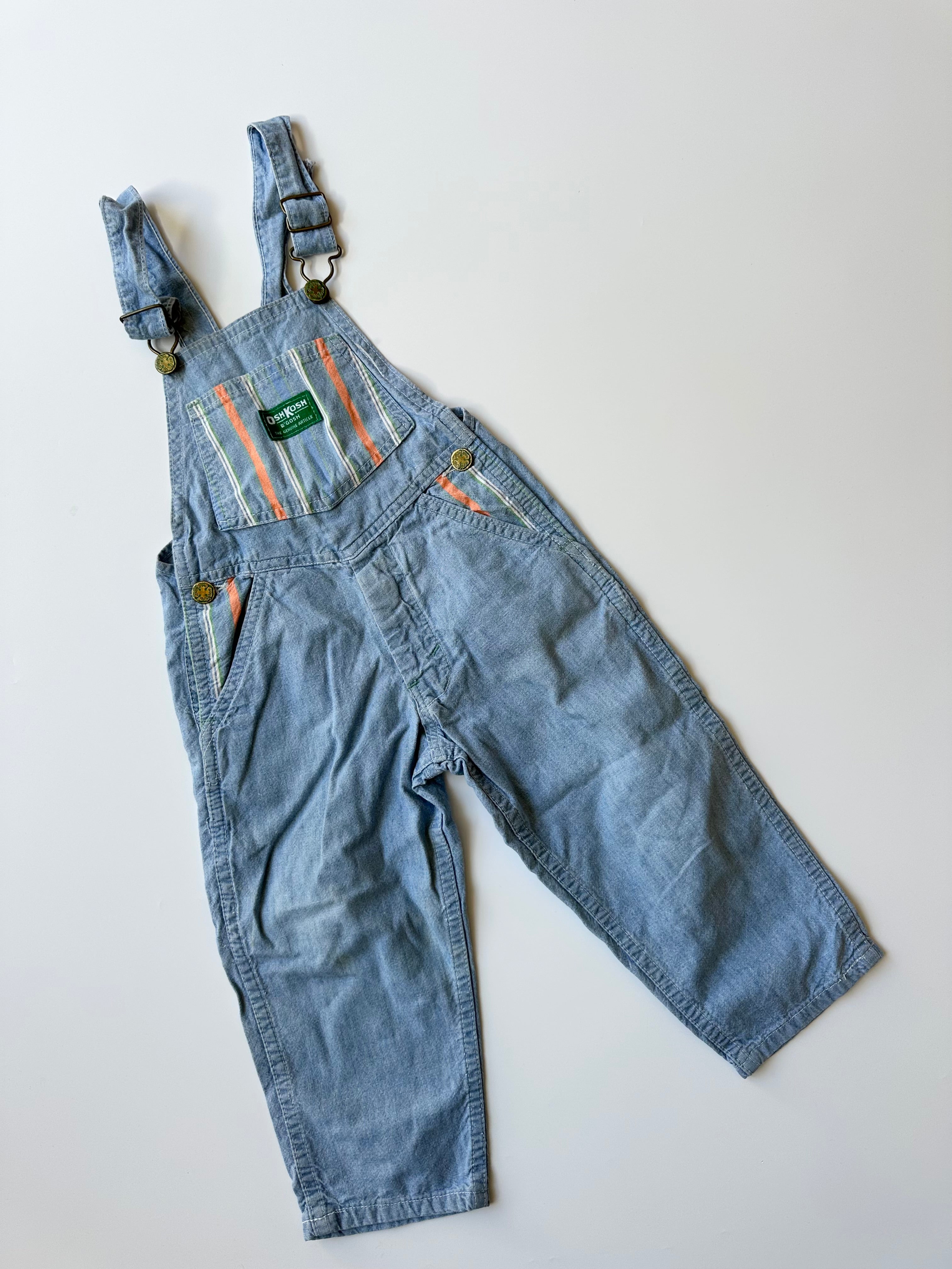 Vintage OshKosh Light-wash Dungarees w/ Stripes 2-3 Years