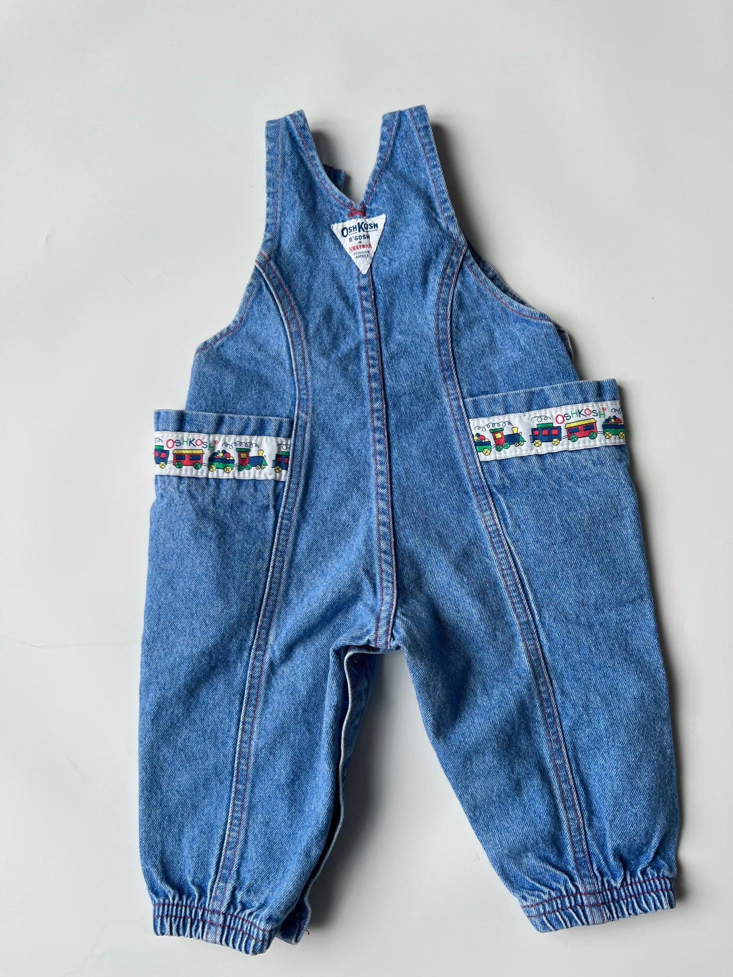 Vintage OshKosh Denim Dungarees with Train Print 12 Months
