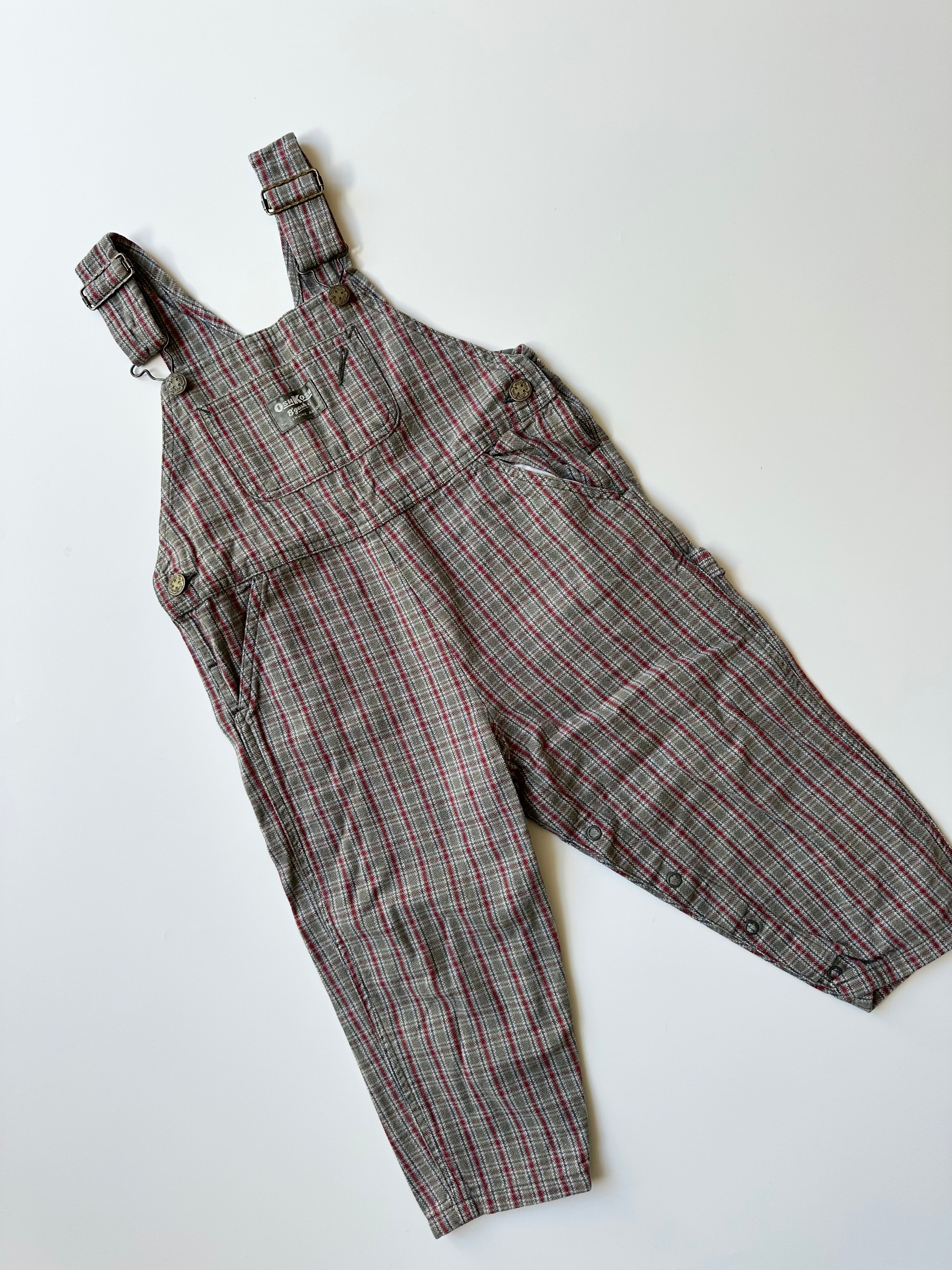 Vintage OshKosh Grey Check Dungarees 2-3 Years